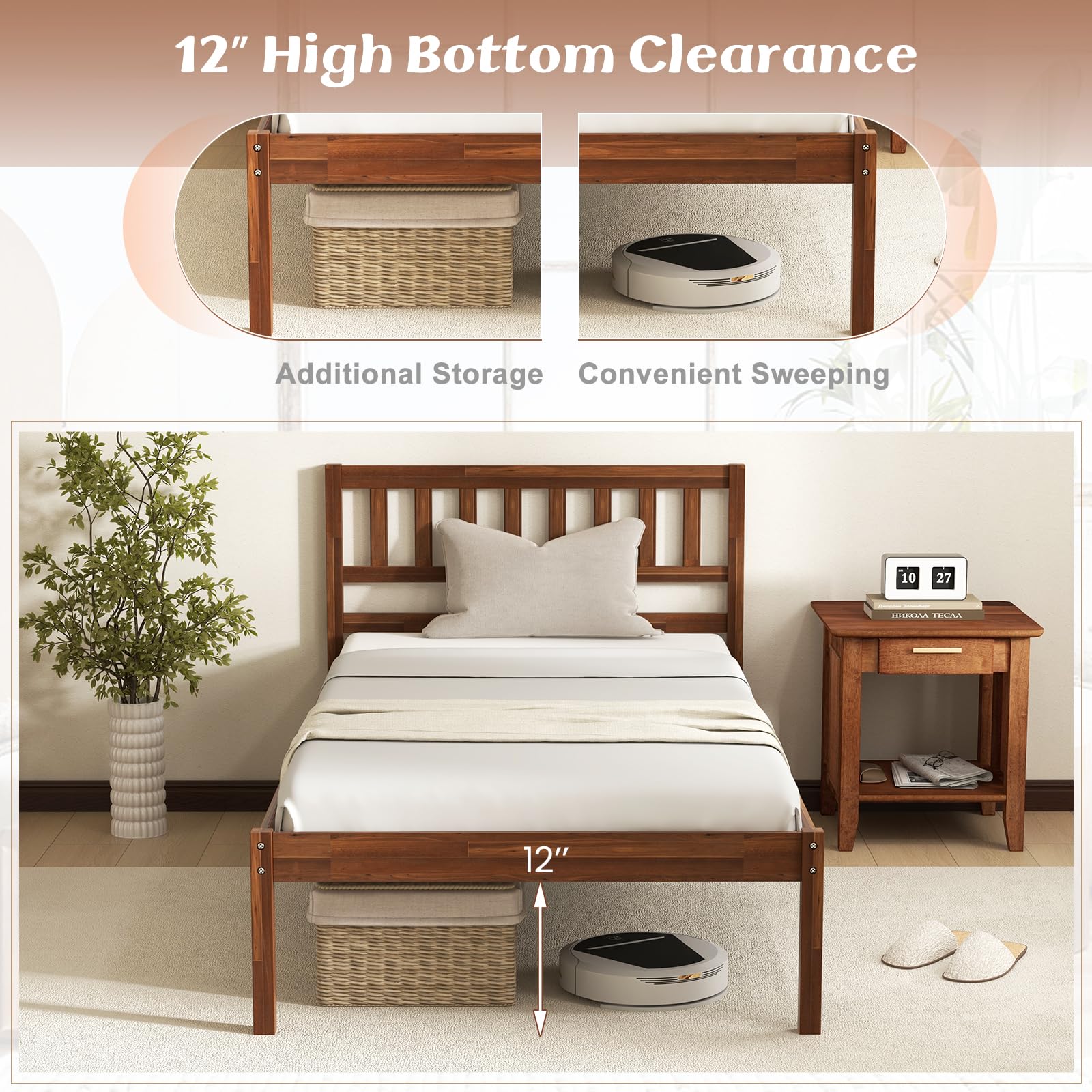 KOMFOTT Wood Platform Bed Frame with Headboard