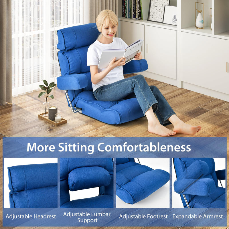 KOMFOTT Adjustable Folding Floor Sofa Chair, Upholstered Indoor Chaise Lounge with 6-position
