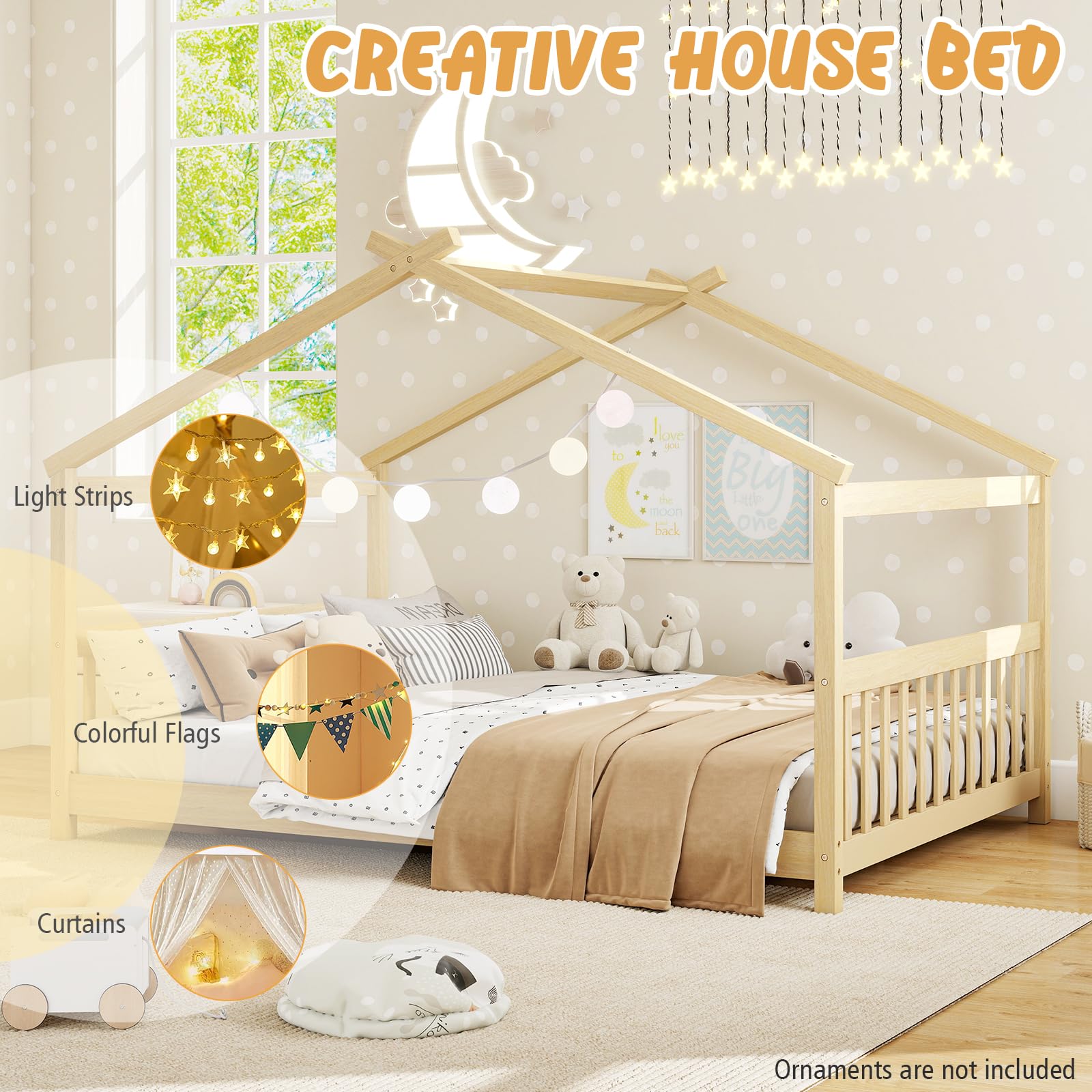 KOMFOTT Full Floor House Bed with Headboard & Footboard