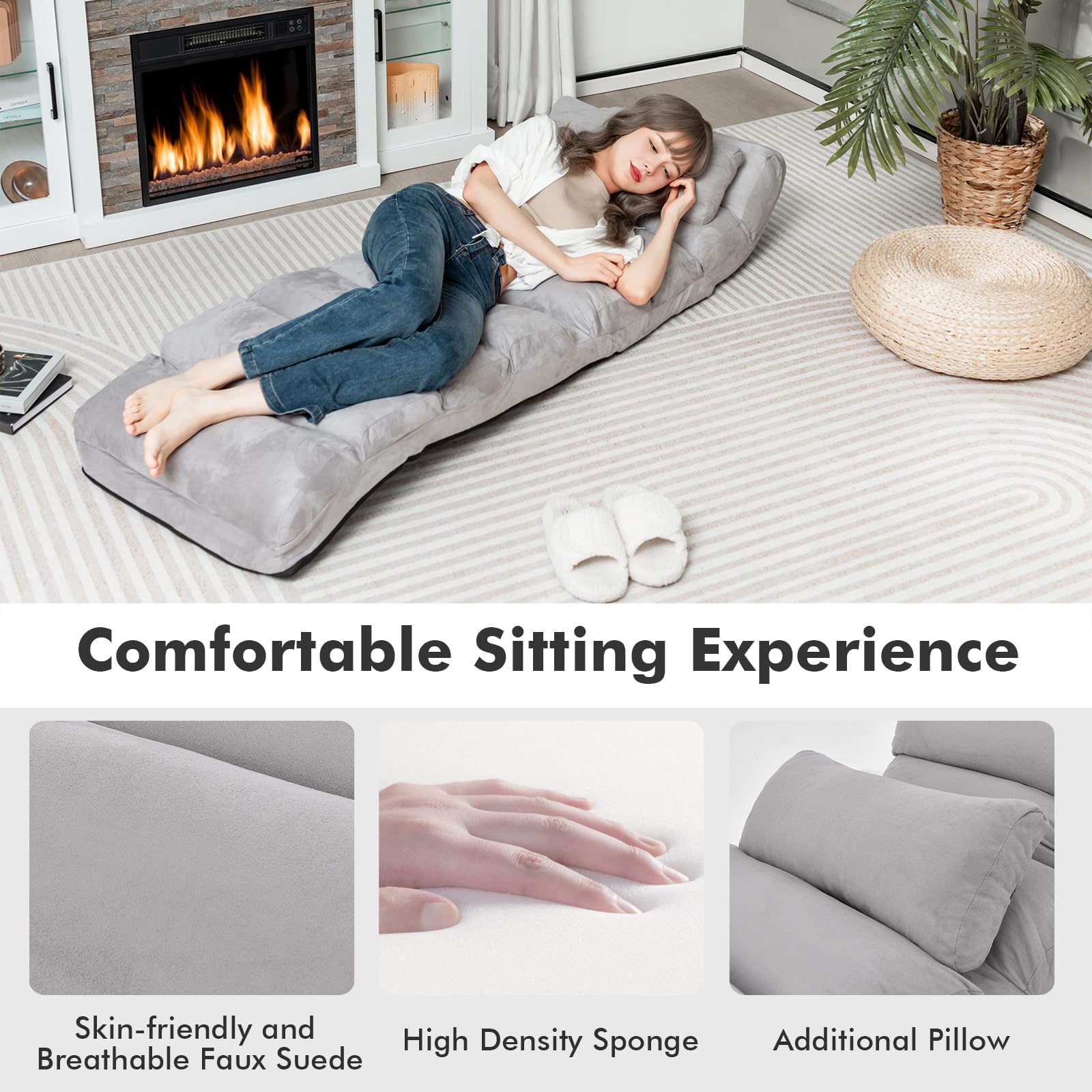 KOMFOTT Foldable Floor Lazy Sofa with Pillow Indoor Chaise Lounger