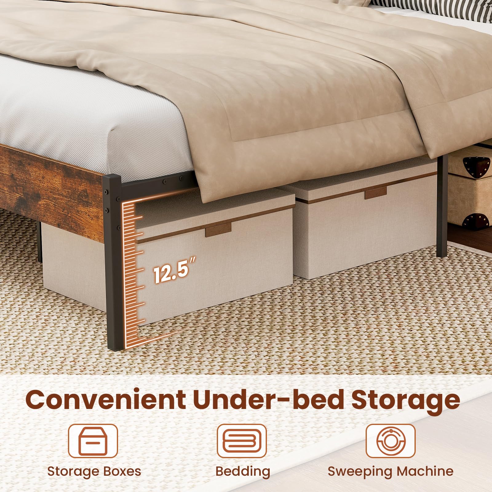 KOMFOTT Queen Size Metal Platform Bed Frame with Headboard