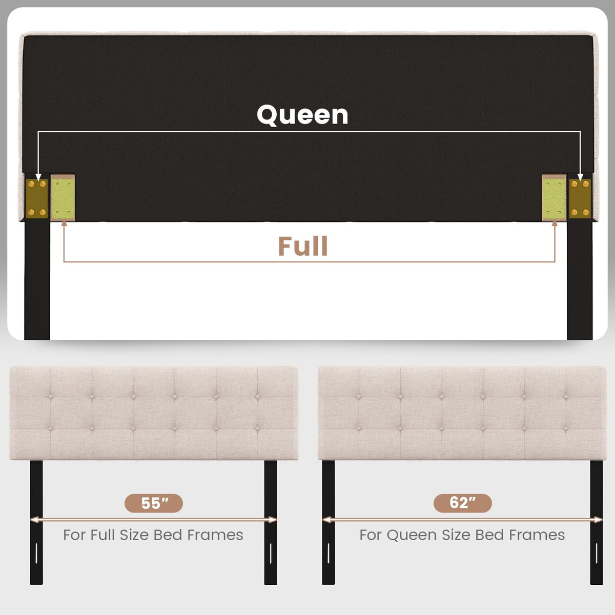 KOMFOTT Linen Upholstered Headboard for Full & Queen Size Bed Frame(Button Tufted)