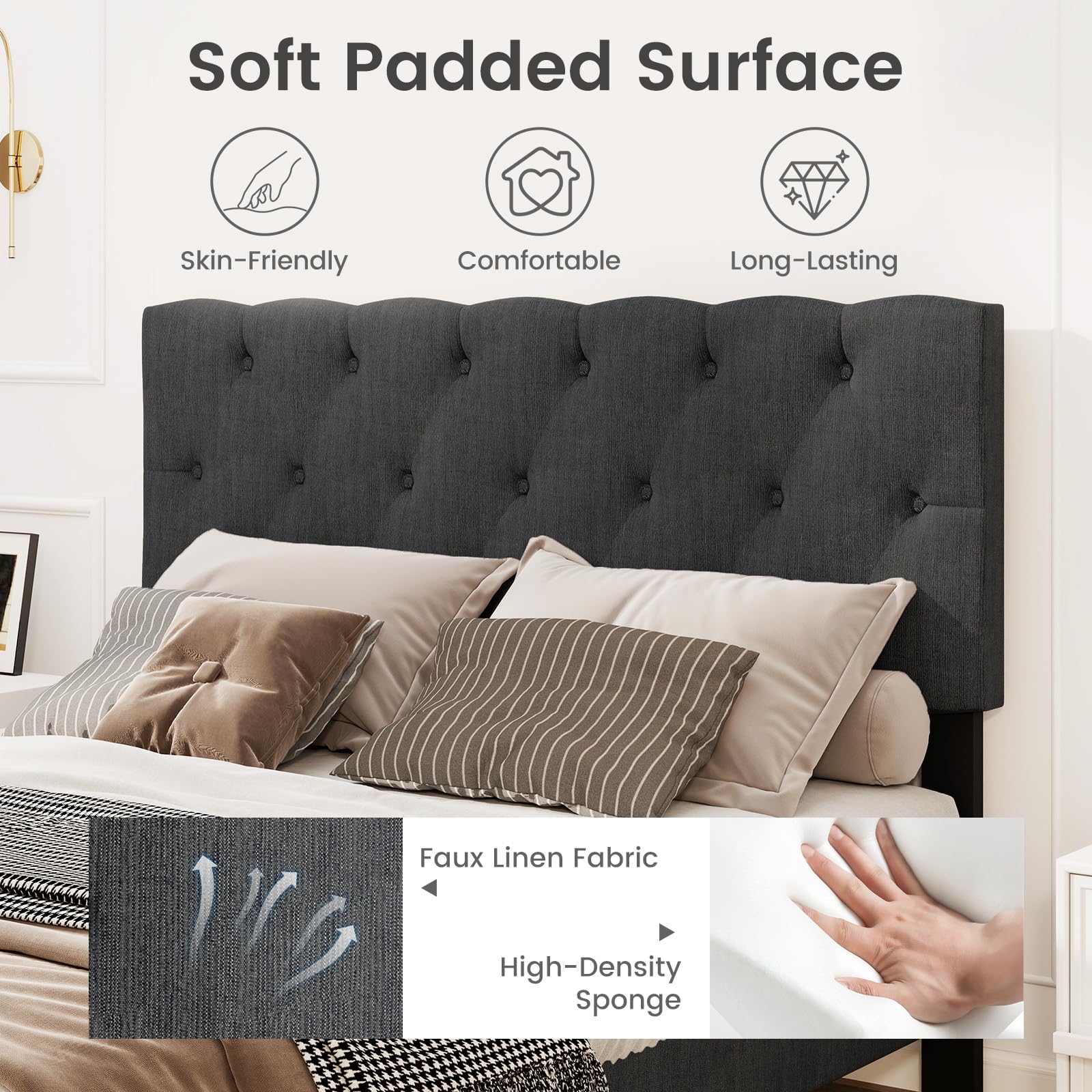 KOMFOTT Upholstered Platform Bed Frame(Diamond Button Tufted)
