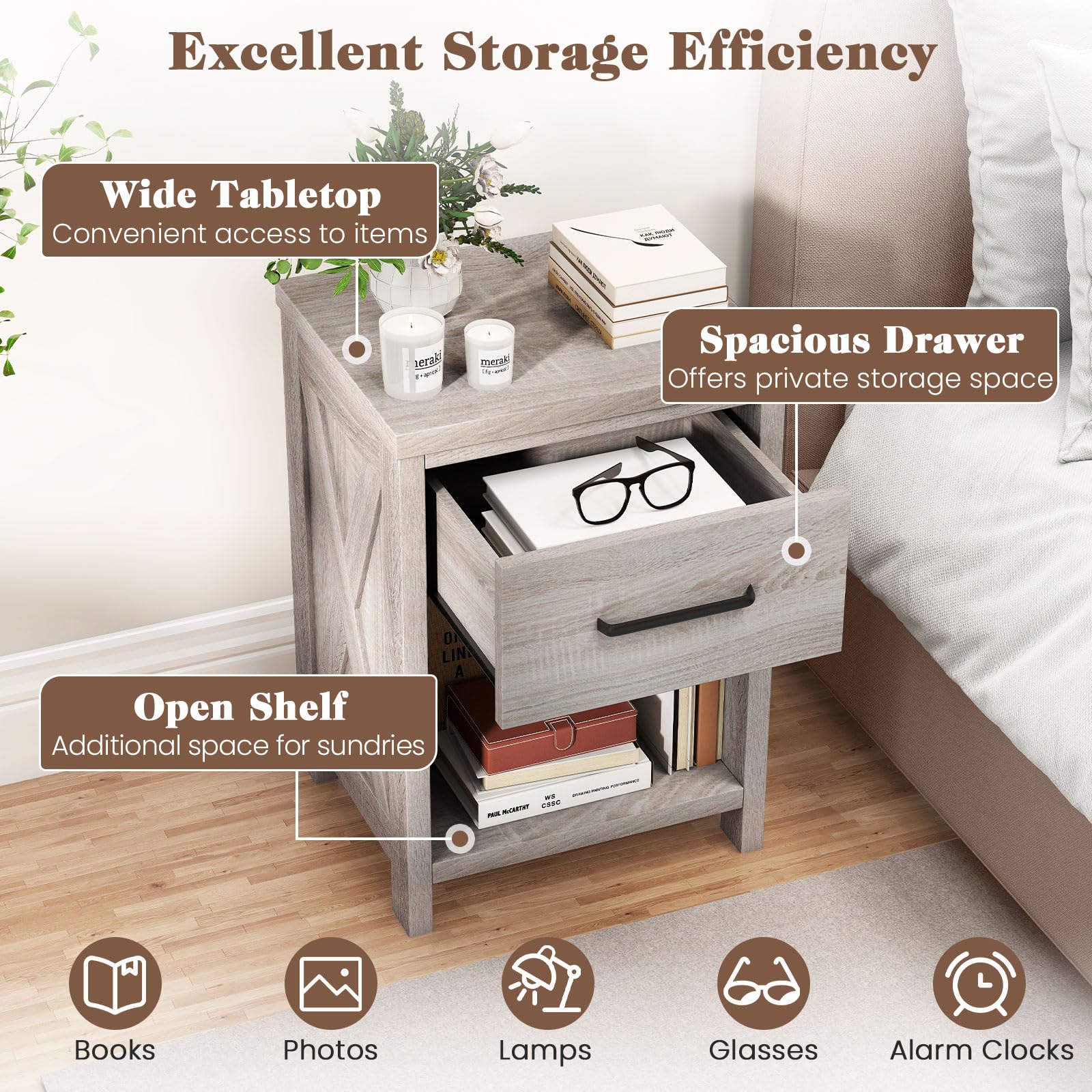 KOMFOTT Farmhouse Nightstand with Drawer