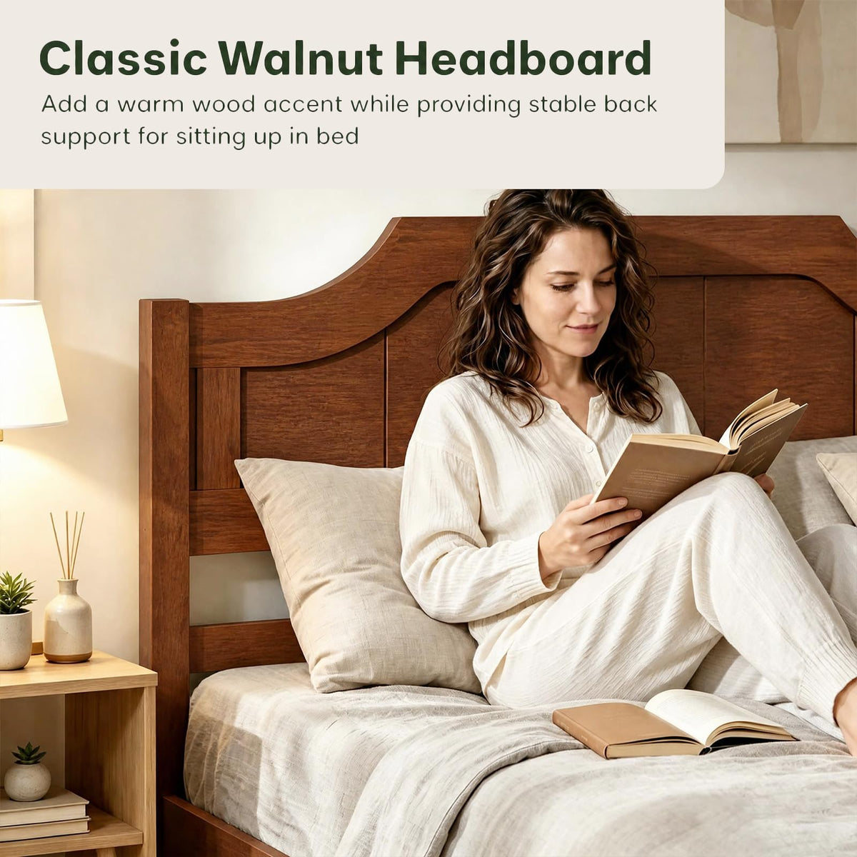 KOMFOTT Twin/Full/Queen/King Size Bed Frame with Headboard Wood Platform Bed