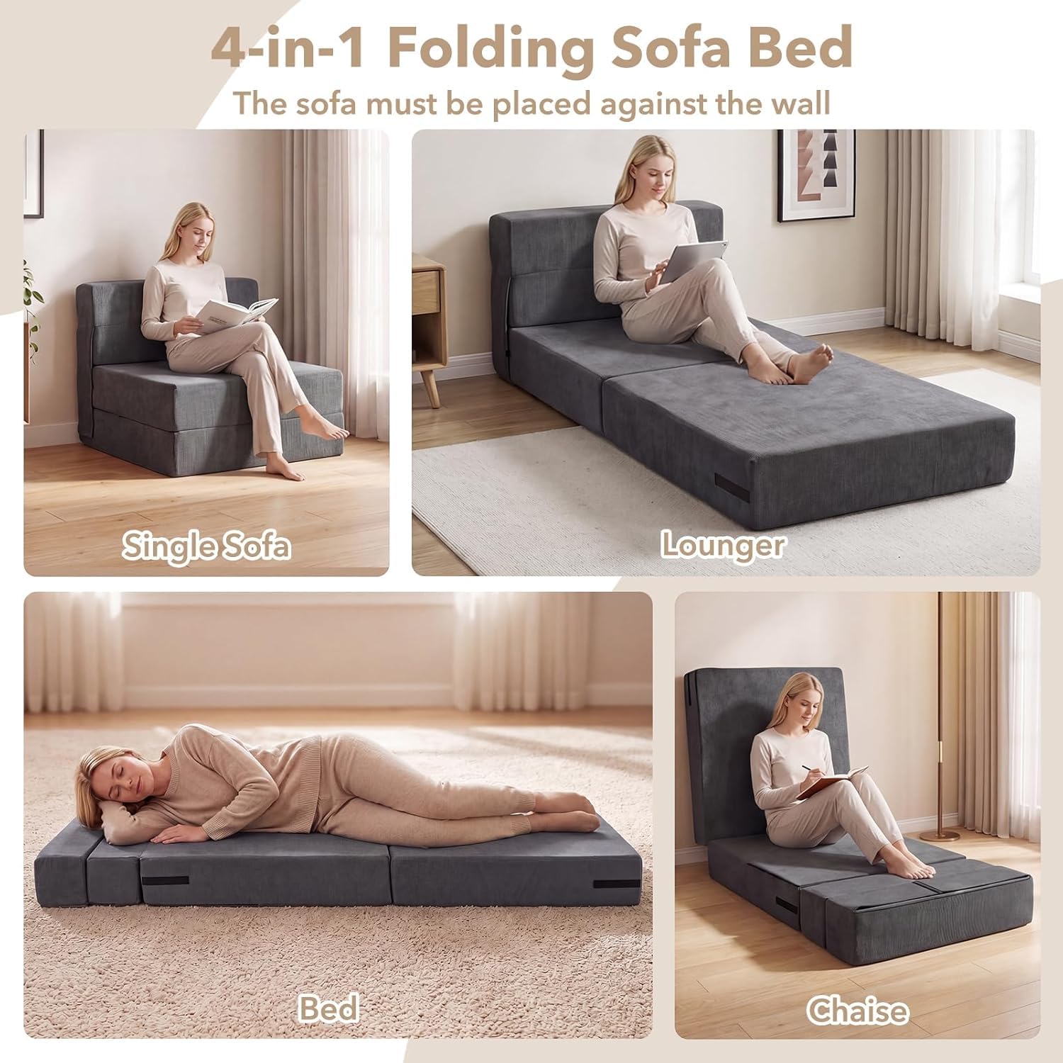 KOMFOTT Convertible Folding Sofa Bed 4-in-1 Fold Out Sleeper Chair