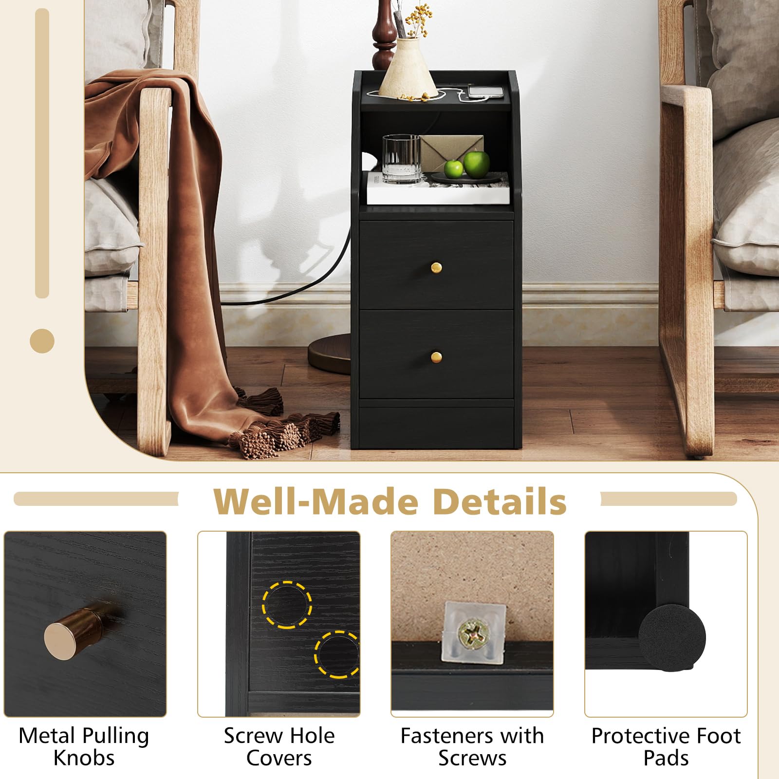 KOMFOTT Side Table with Charging Station End Table with Storage Drawers(1/2)