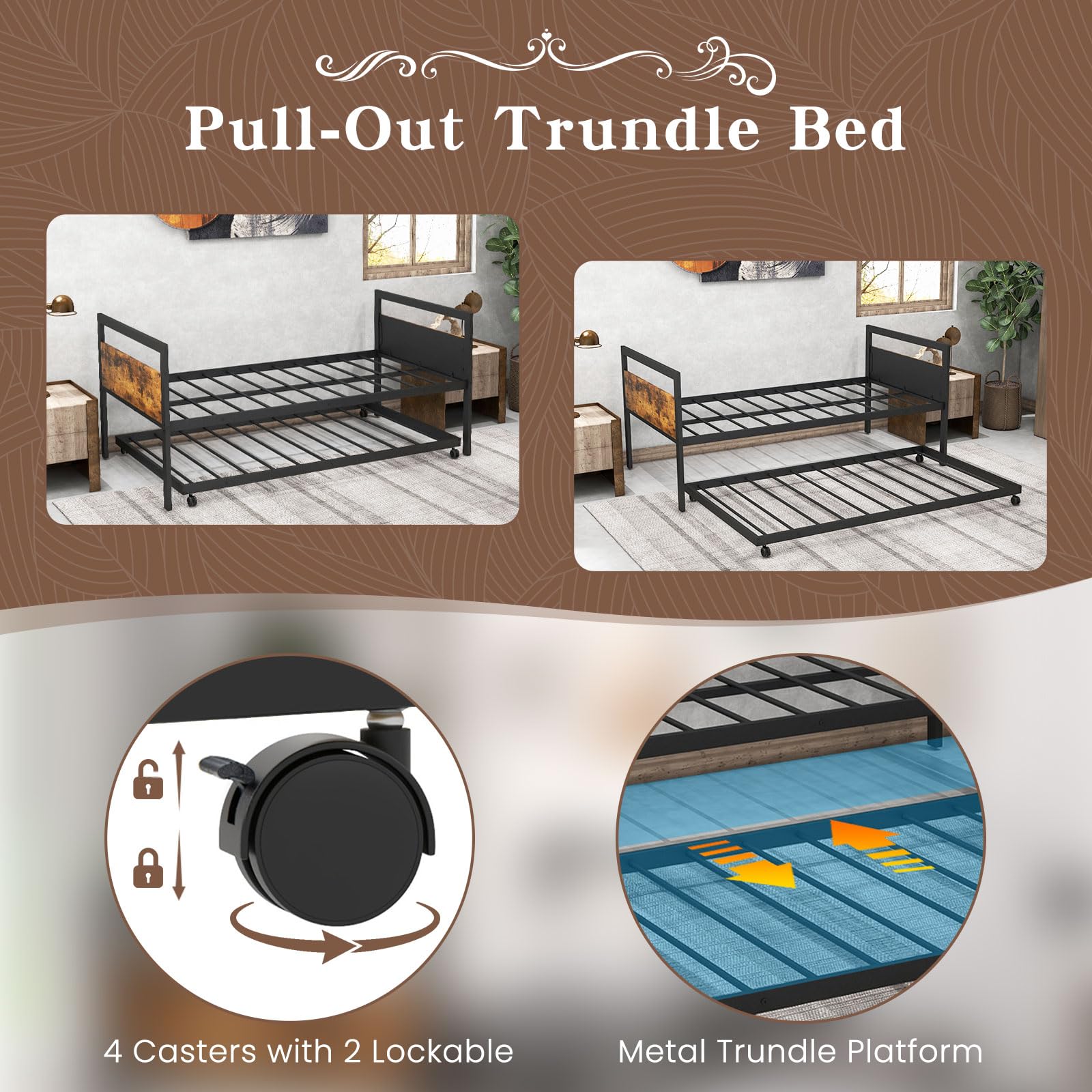 KOMFOTT Twin Size Metal Daybed with Trundle