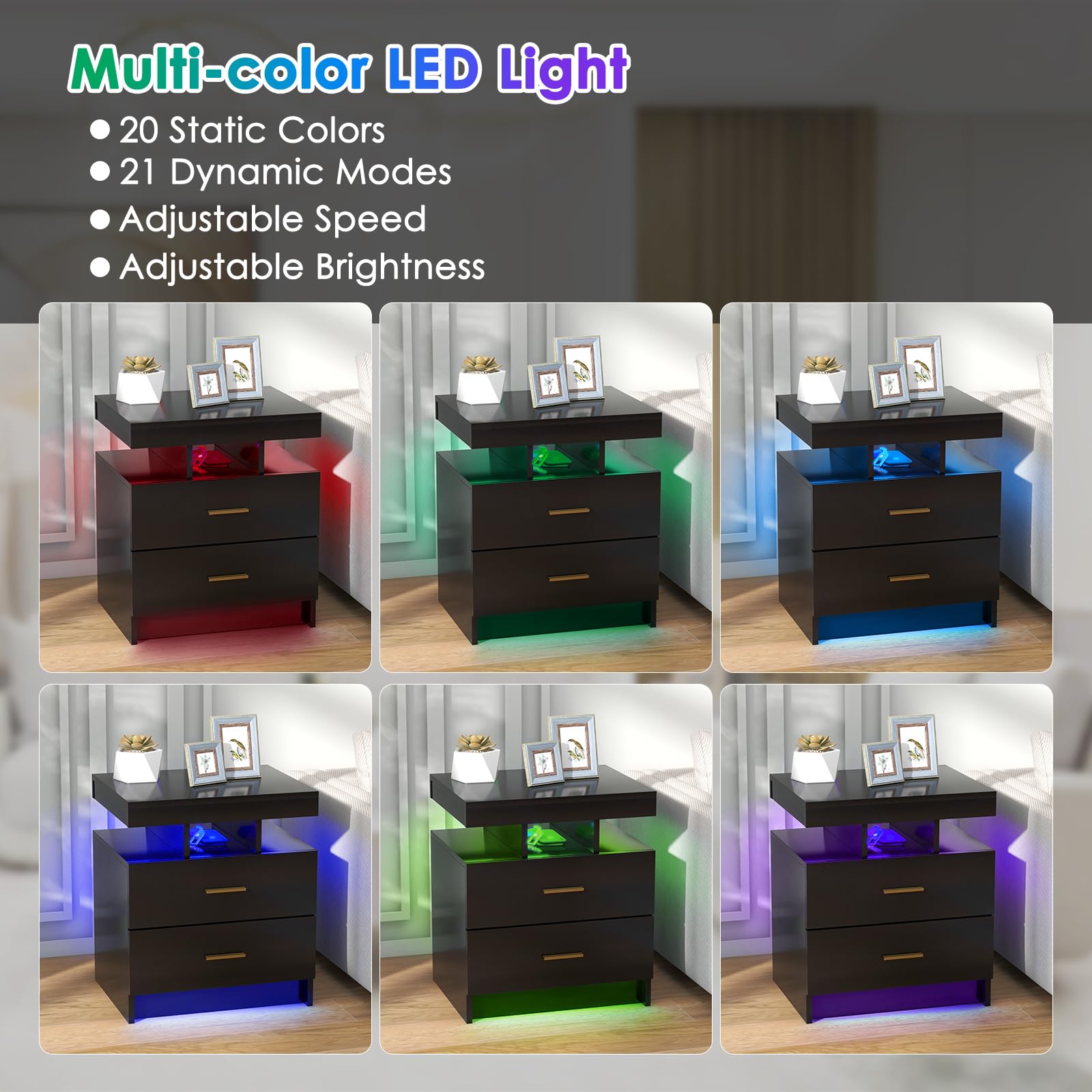 KOMFOTT Modern Nightstand with LED Lights（1/2）