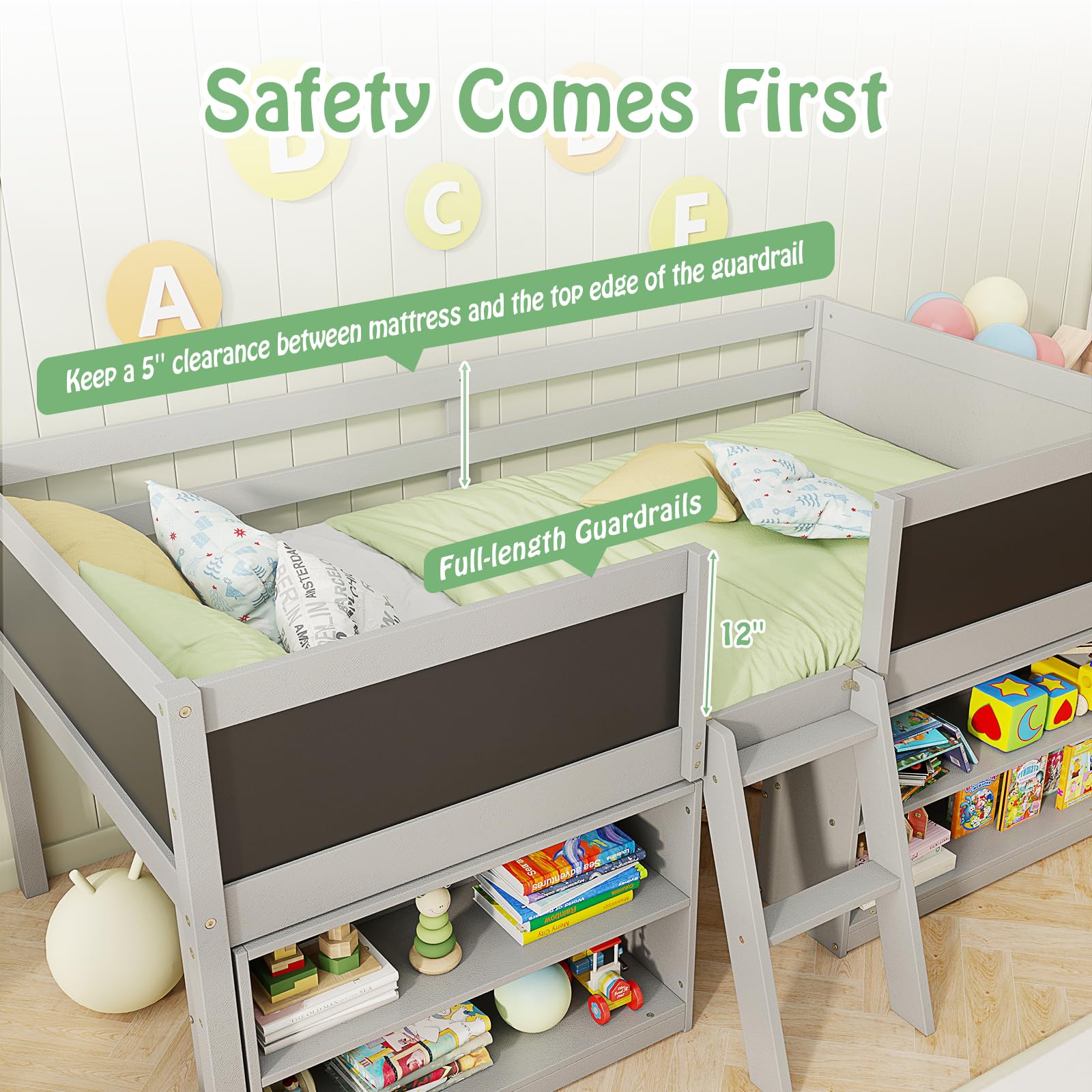 KOMFOTT Twin Size Low Loft Bed Kids Loft Bed Frame
