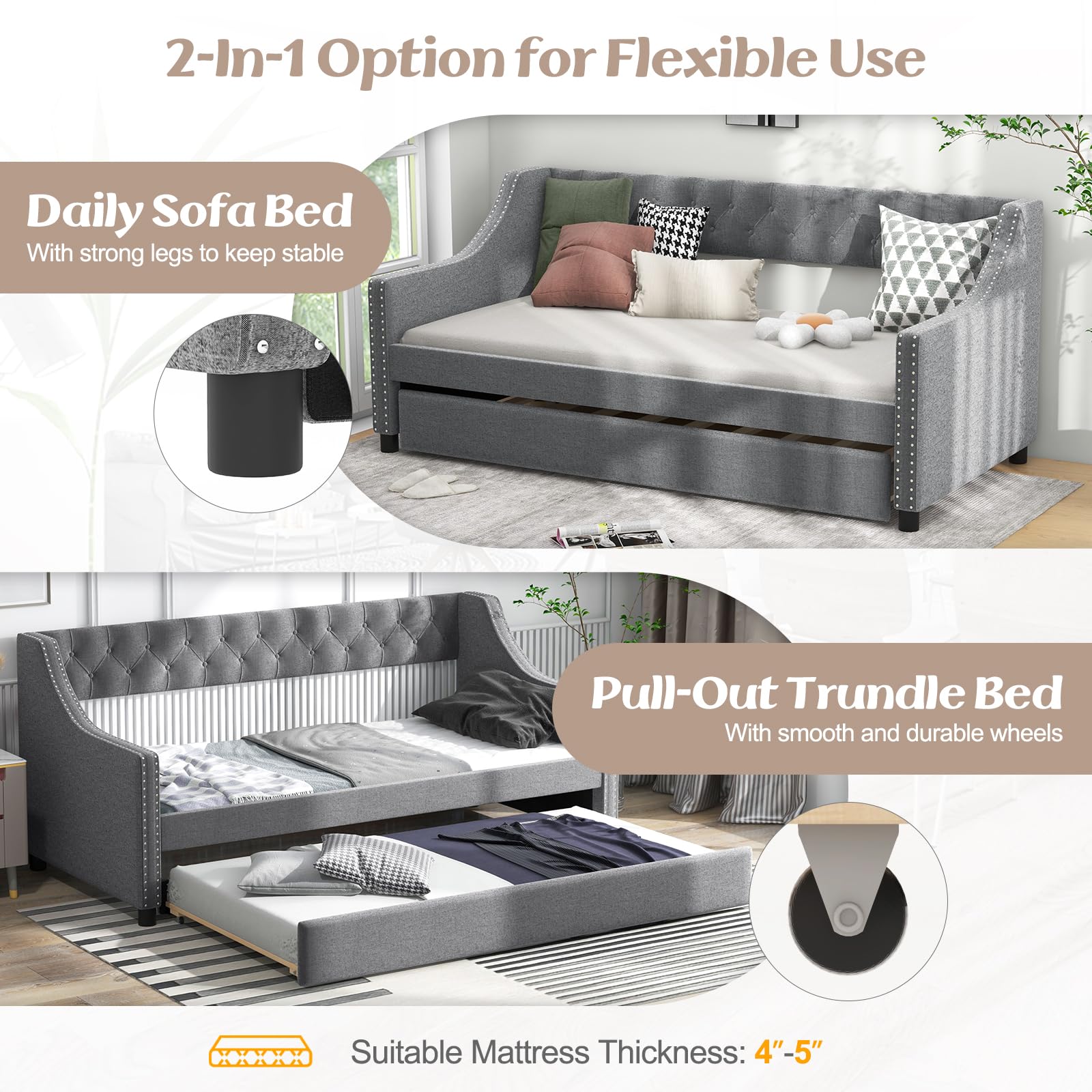 KOMFOTT Upholstered Twin Daybed with Trundle