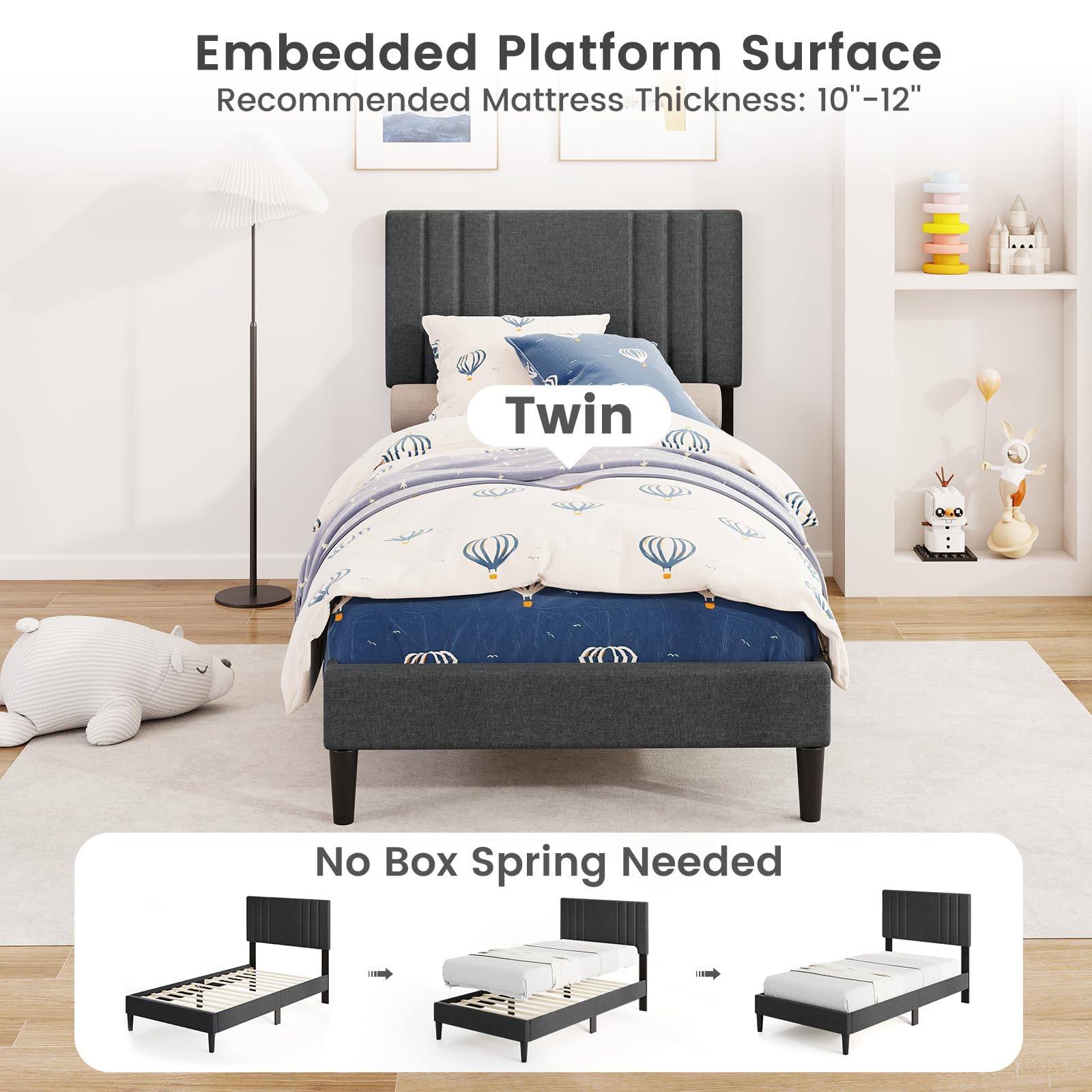 KOMFOTT Upholstered Platform Bed Frame(Vertical Channel Tufted)