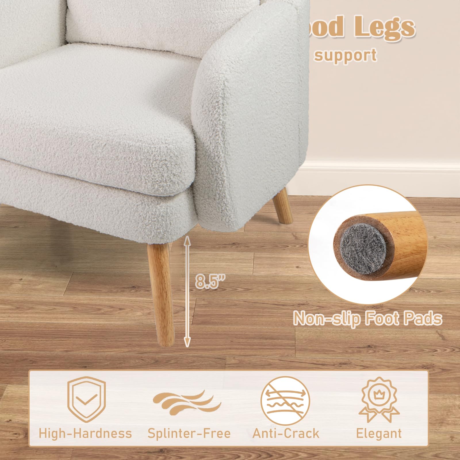 KOMFOTT Sherpa Accent Chair Upholstered Armchair with Seat Cushion