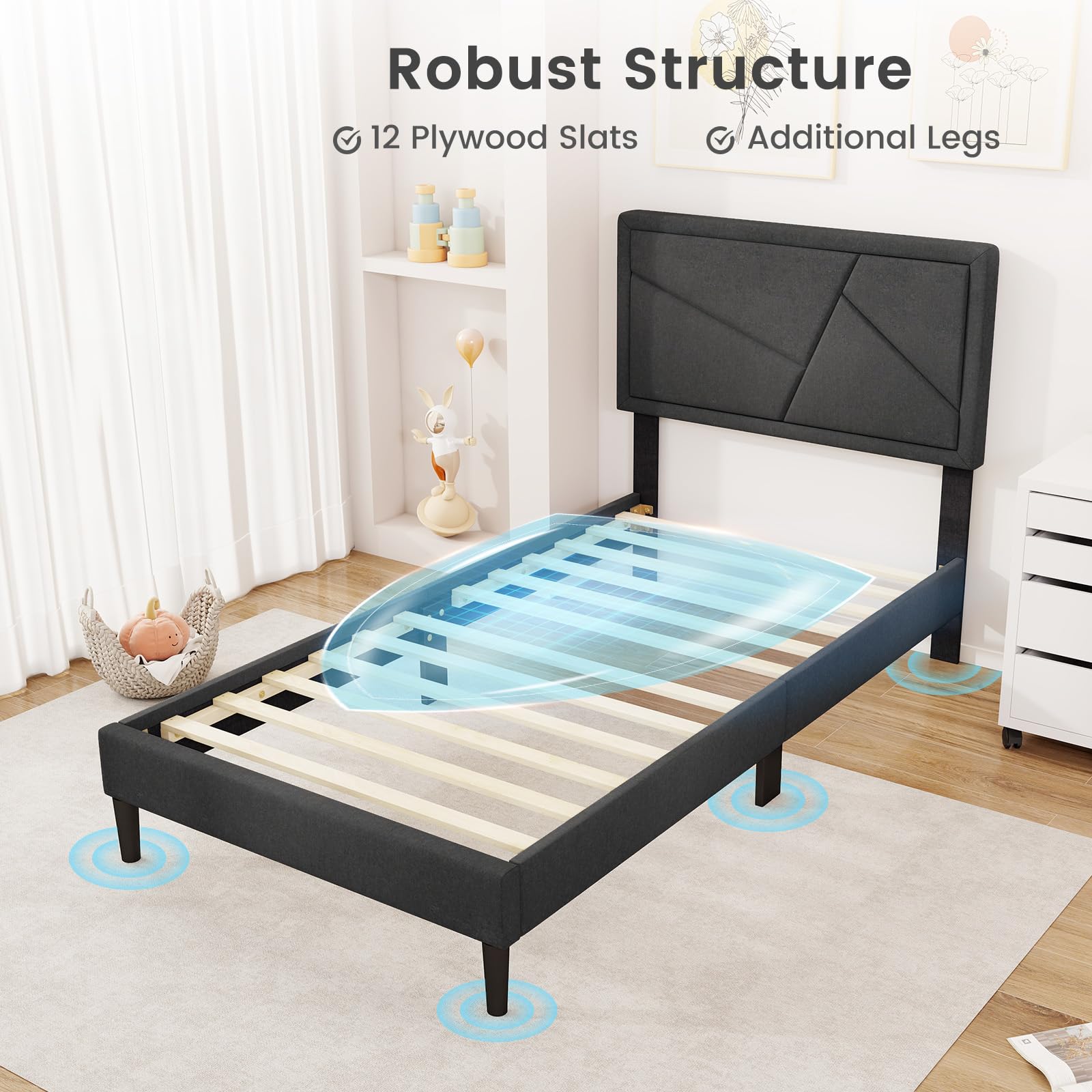 KOMFOTT Upholstered Platform Bed Frame(Modern Geometric Tufted)