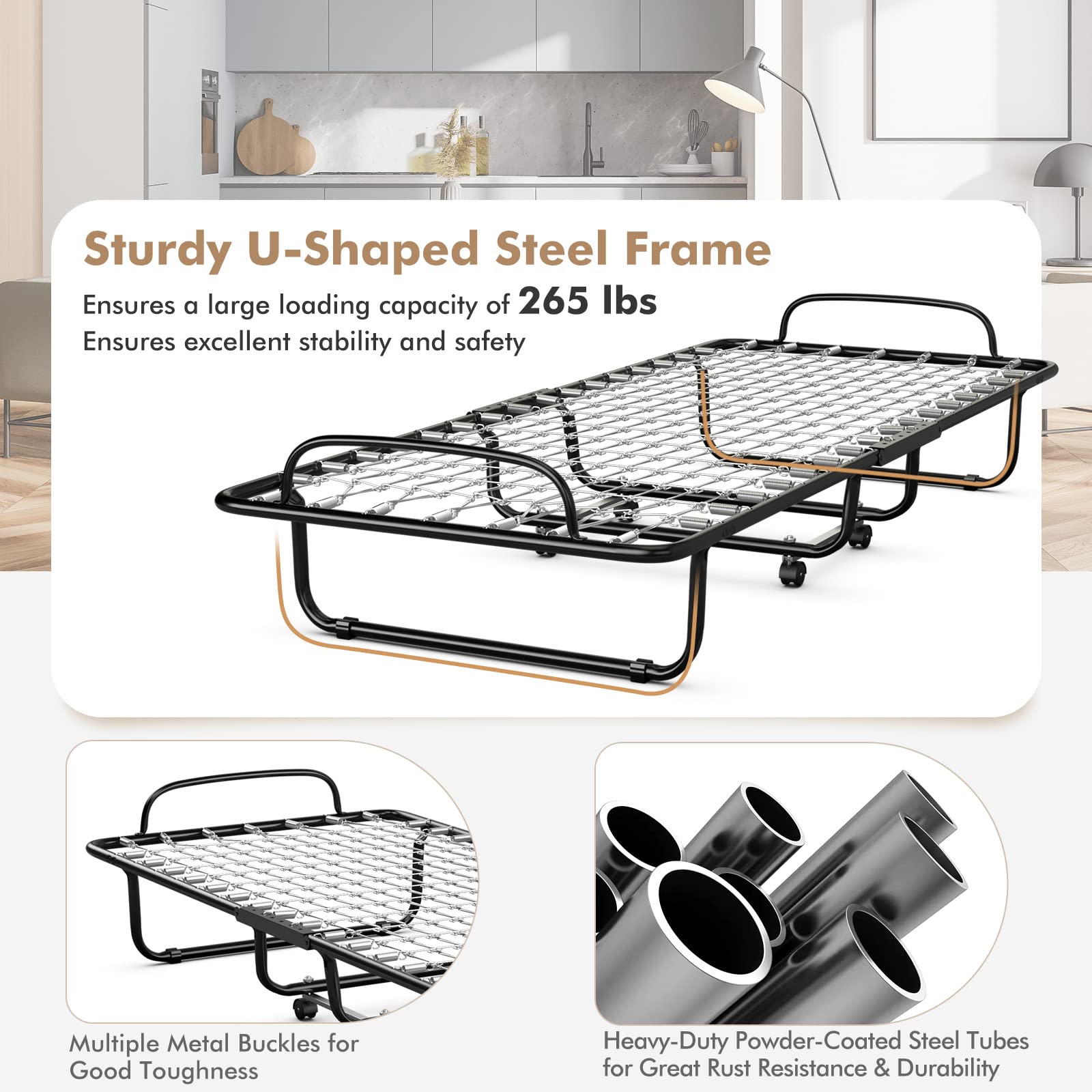 KOMFOTT Rollaway Folding Bed with 4 Inch Mattress
