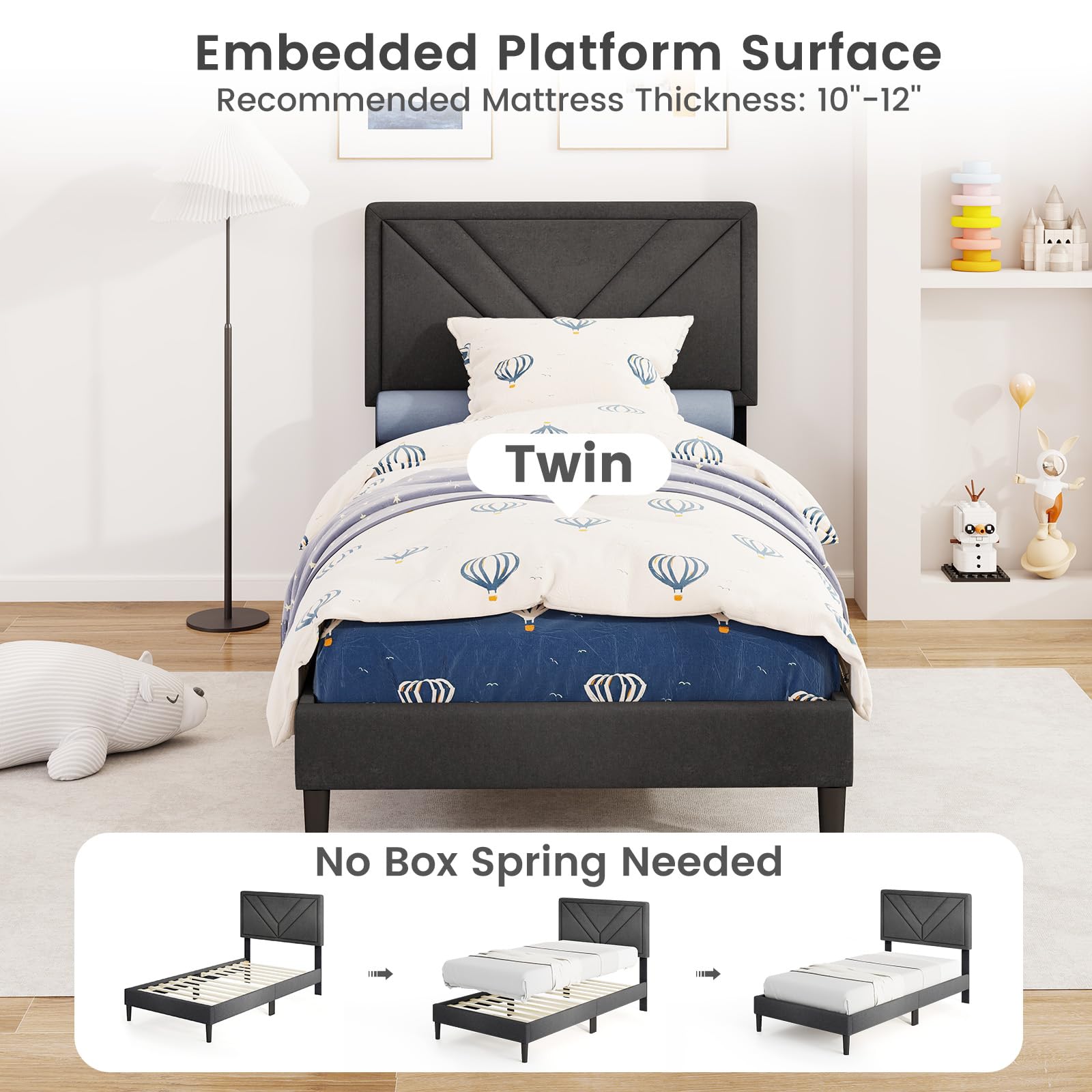 KOMFOTT Upholstered Platform Bed Frame(Diagonal Channel Tufted)