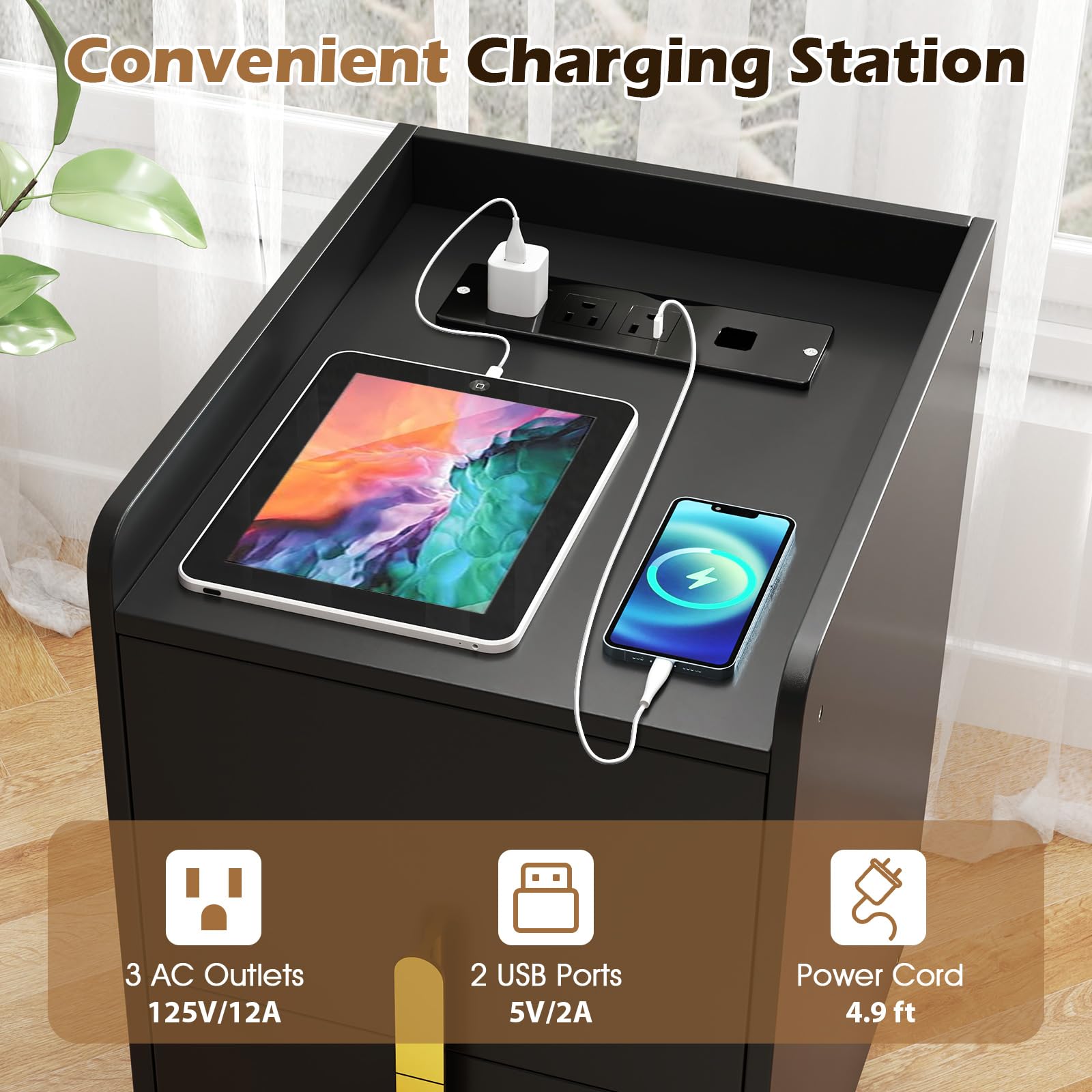 KOMFOTT Nightstand with Charging Station