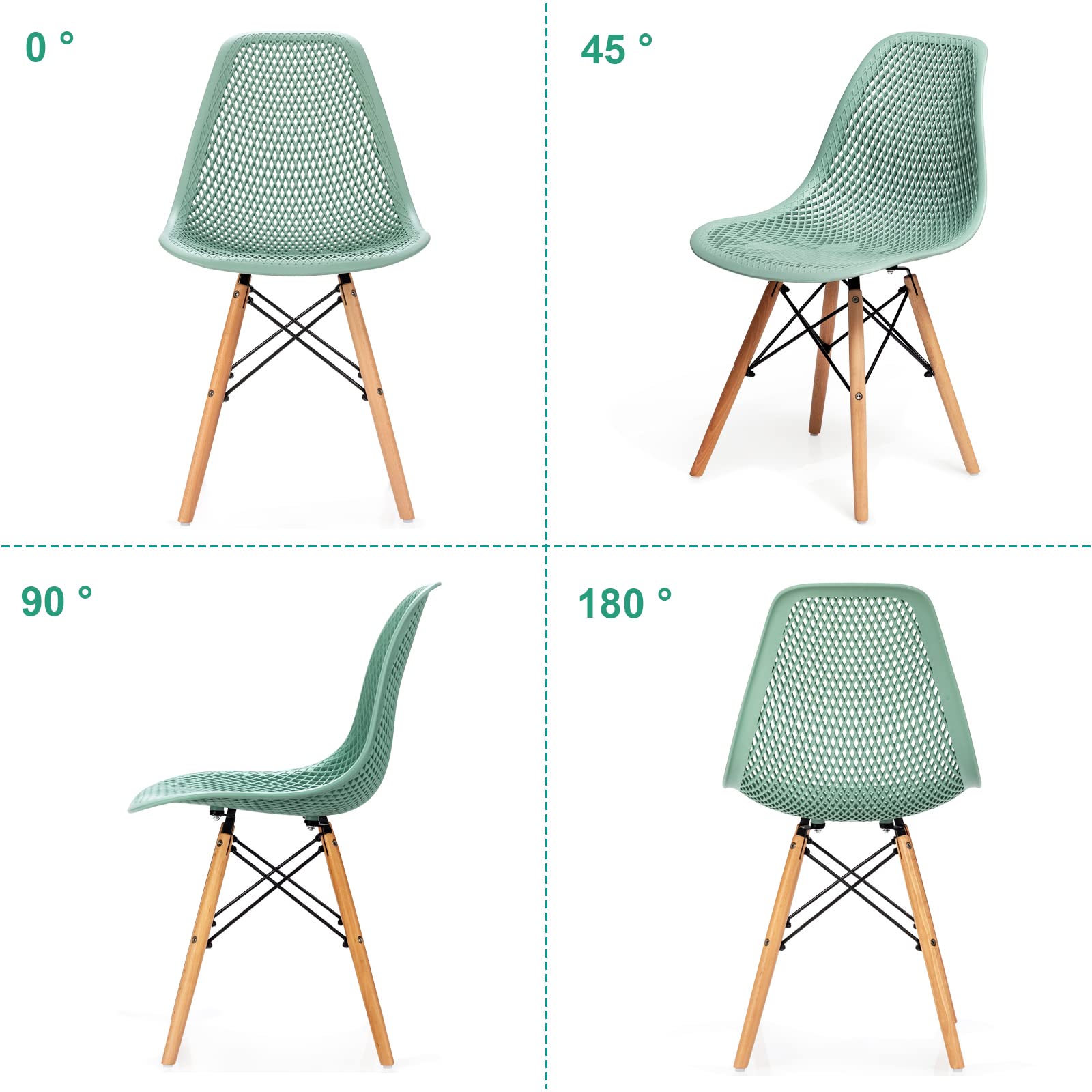 KOMFOTT Set of 2/4 Modern Dining Chairs, Outdoor Indoor Shell PP Lounge Side Chairs with Mesh Design, Beech Wood Legs
