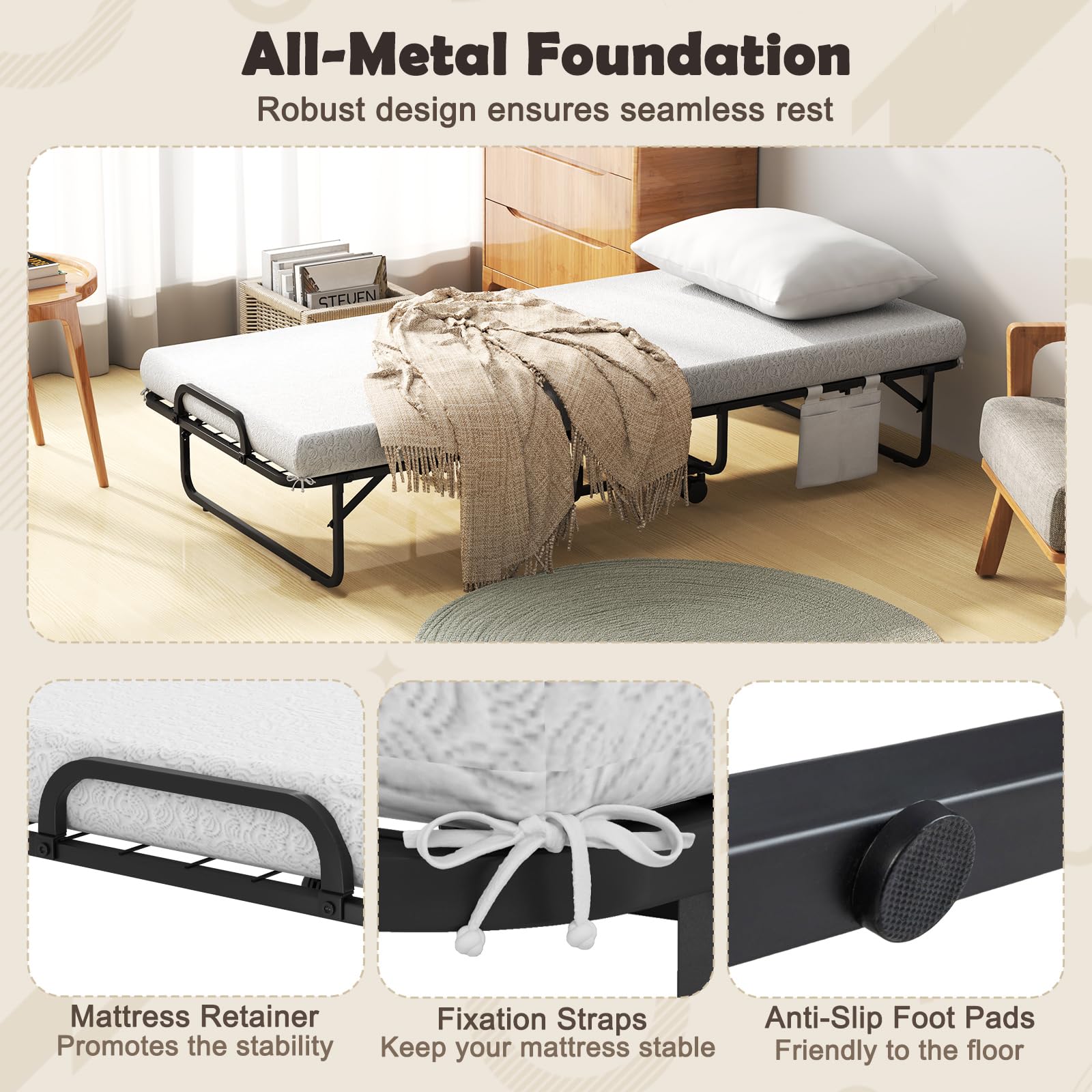 KOMFOTT Cot Size Folding Bed with Memory Foam Mattress & Pillow（75” x 31”）