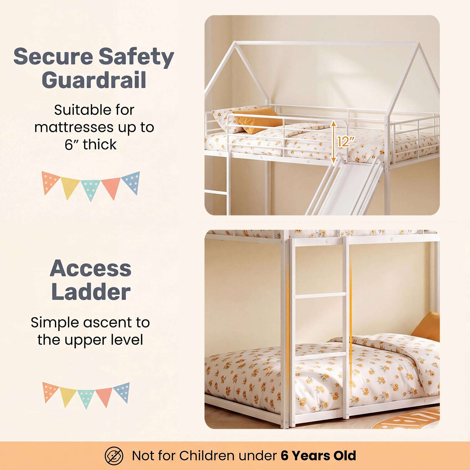 KOMFOTT Bunk Bed Twin Over Twin with Reversible Slide and Ladder