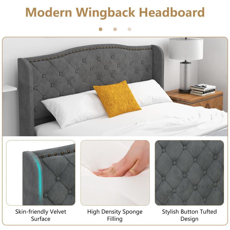 thumbnail image 2 of KOMFOTT Full Upholstered Bed Frame With Wingback Headboard 2 of 11