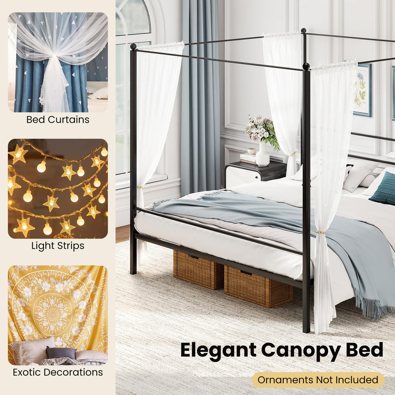 KOMFOTT Twin/Full/Queen/King Size Metal Canopy Bed Frame