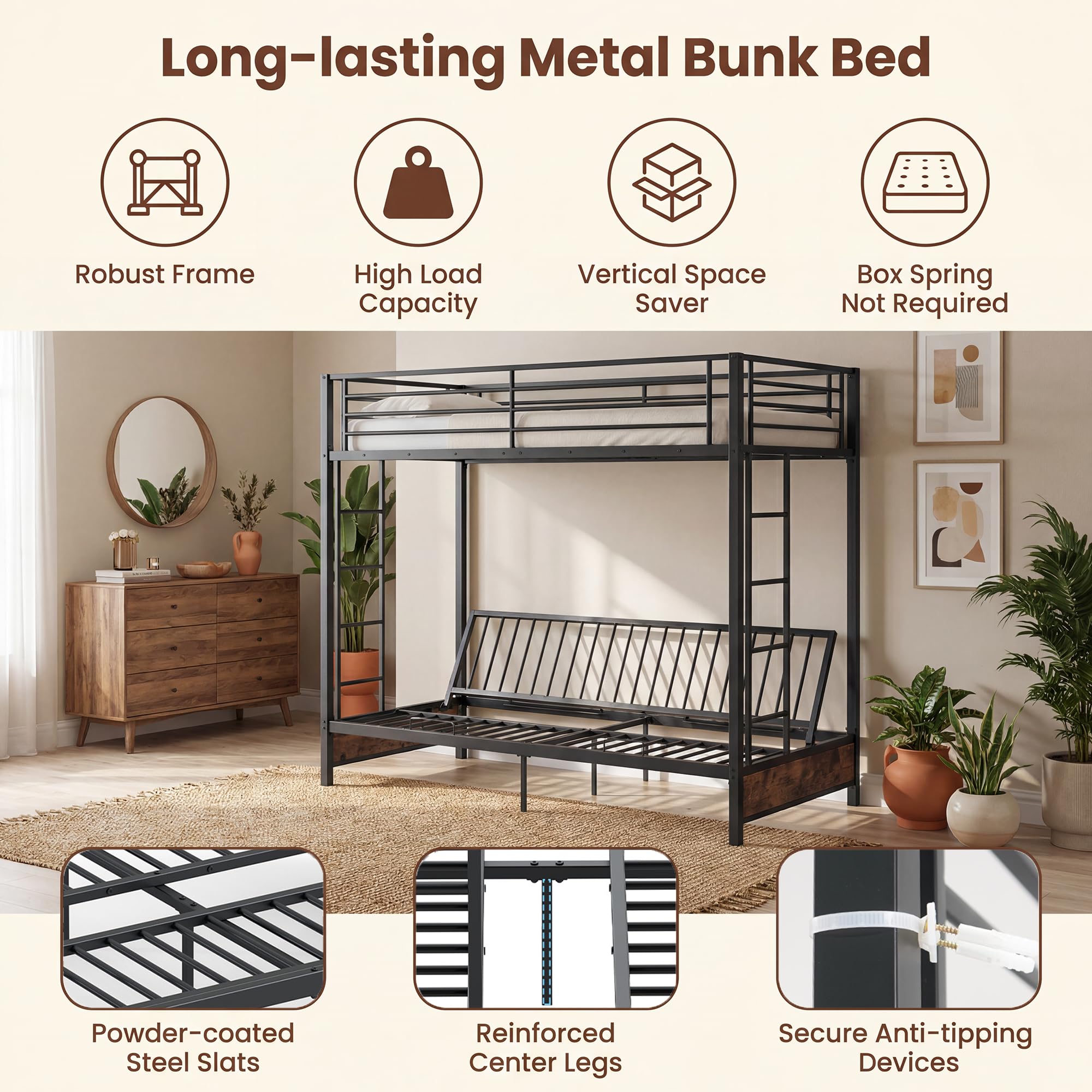 KOMFOTT Metal Twin Over Futon Bunk Bed