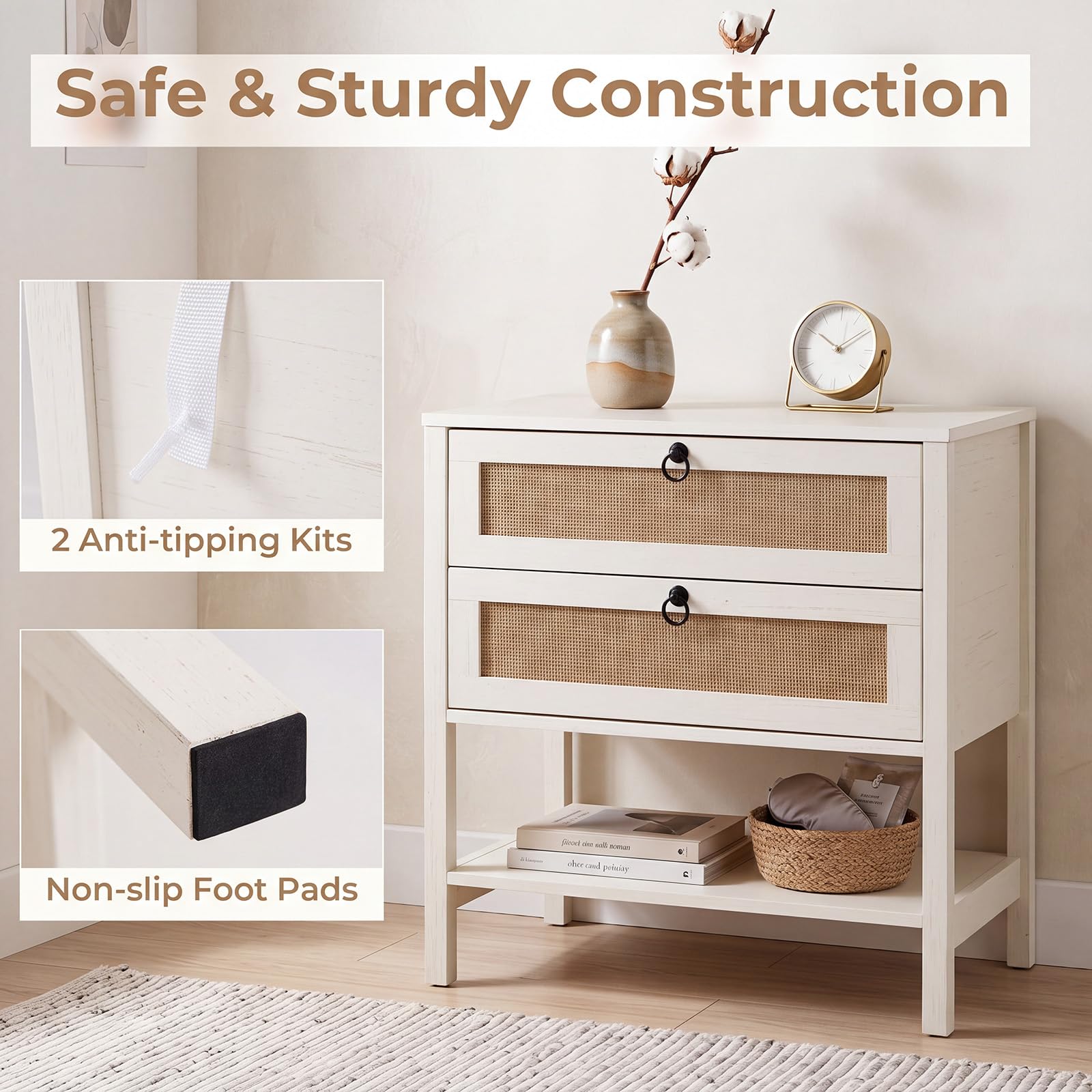 KOMFOTT Rattan Nightstand Bedside Table with 2 Drawers(1/2)