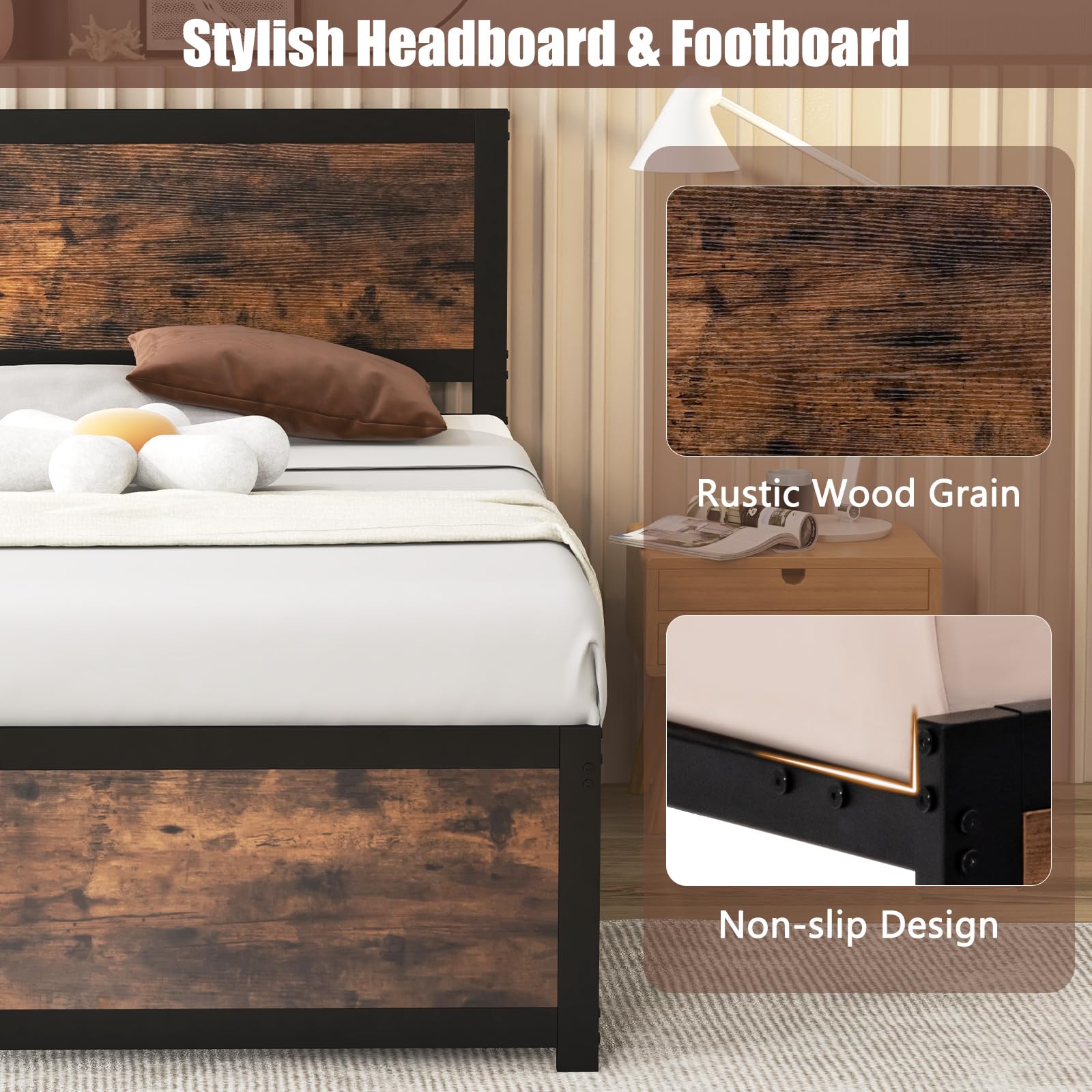 KOMFOTT Twin Metal Bed Frame with Headboard