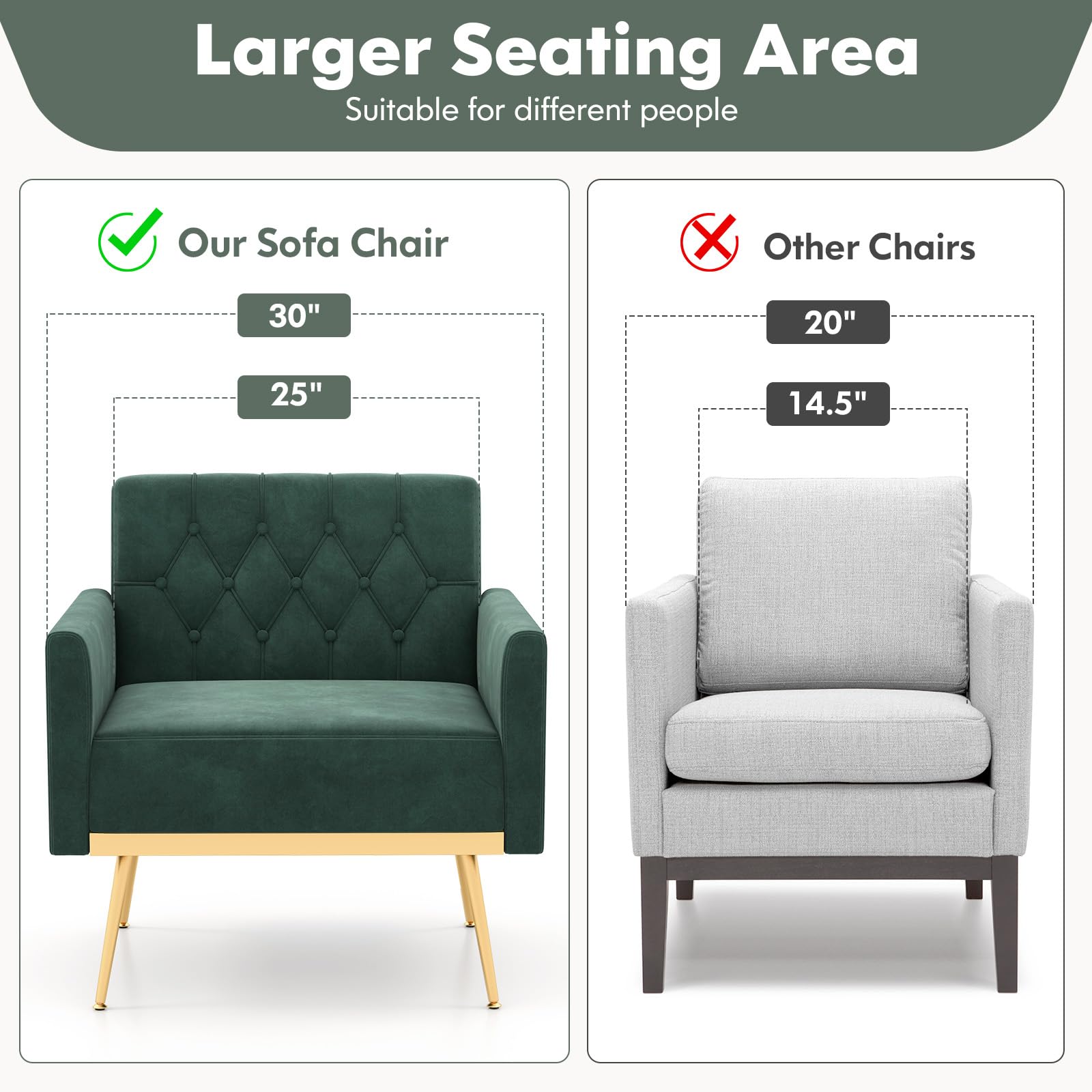 KOMFOTT Velvet Accent Chairs Set of 1/2 Modern Tufted Arm Chair