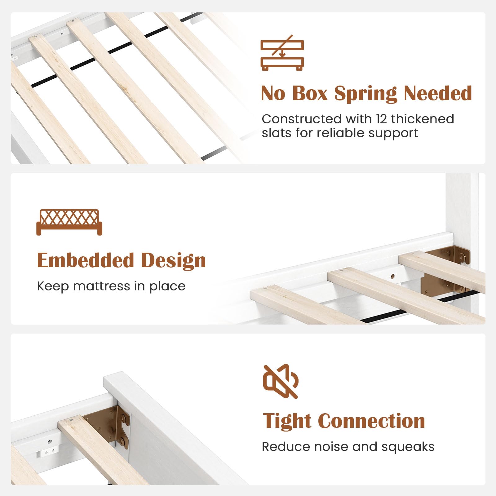 KOMFOTT Mid-Century Modern Platform Bed with Headboard, Solid Wood Legs