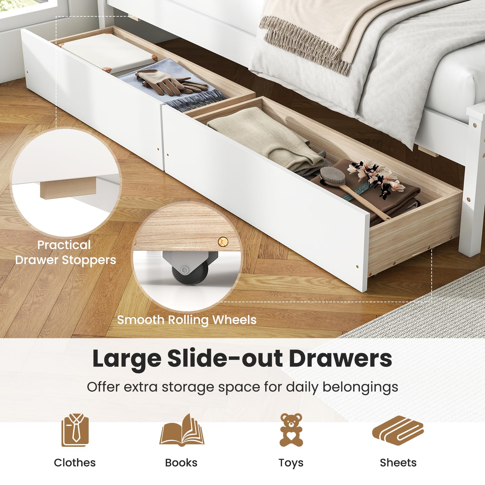 KOMFOTT Twin Bed Frame with 2 Storage Drawers