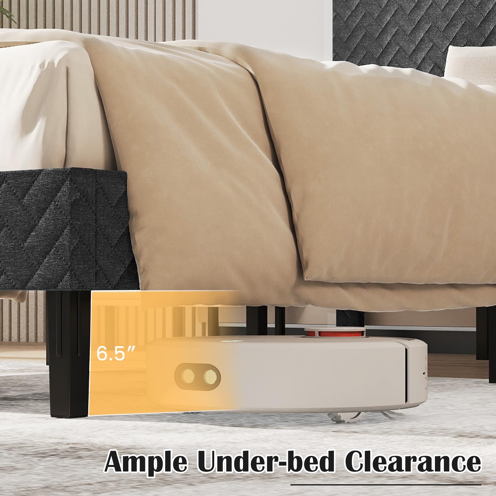 KOMFOTT Bed Frame with Height Adjustable Linen Headboard
