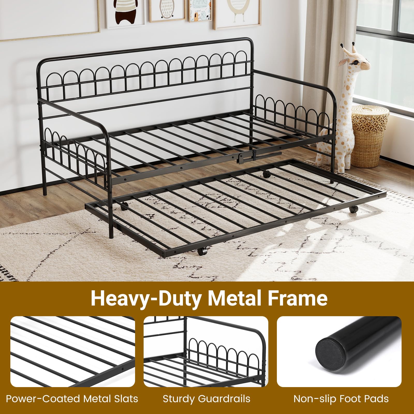KOMFOTT Twin Metal Daybed with Trundle