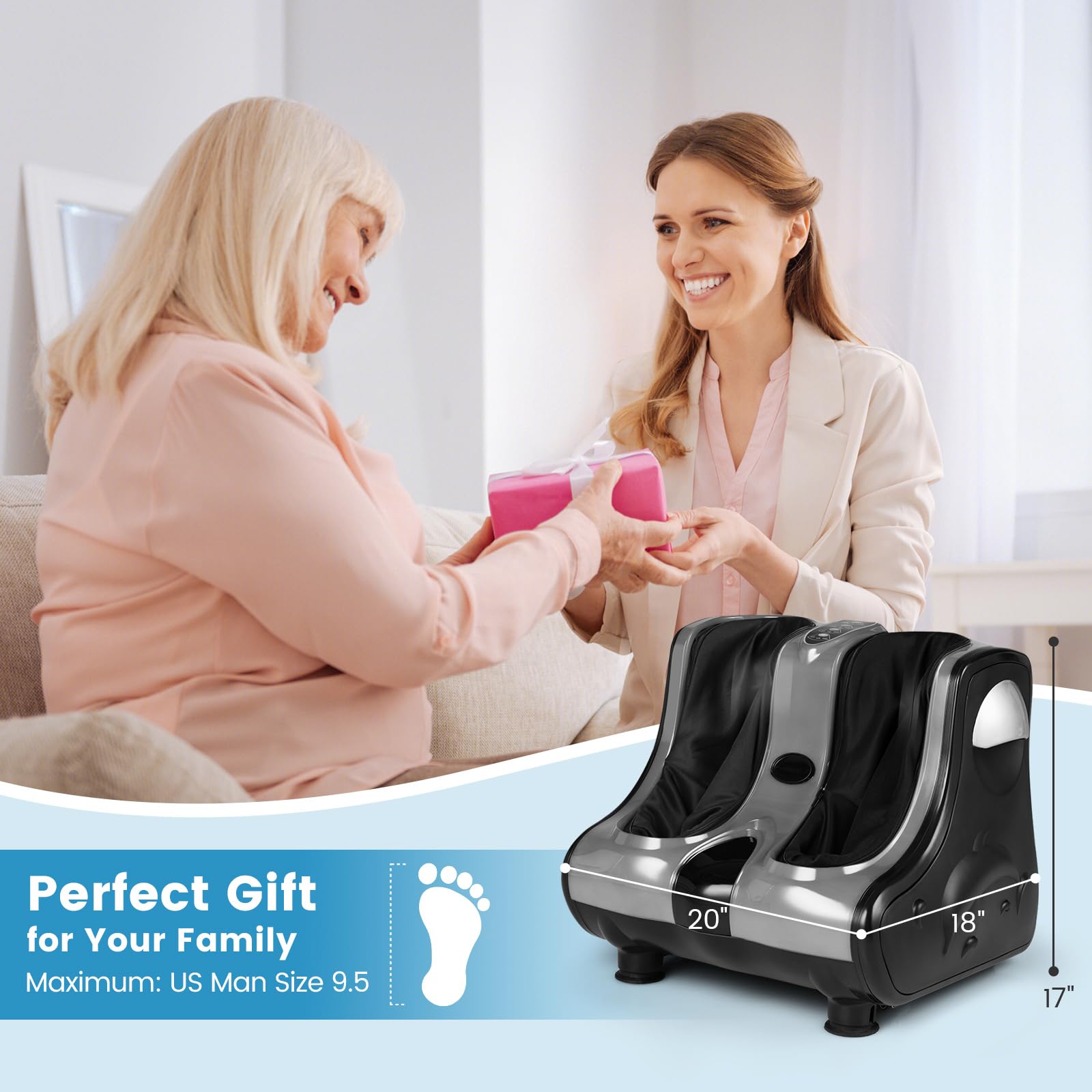 KOMFOTT Foot and Calf Massager, Shiatsu Foot Massager Machine w/Heating, Kneading, Vibration, Rolling, Adjustable Speed & Tilt Base
