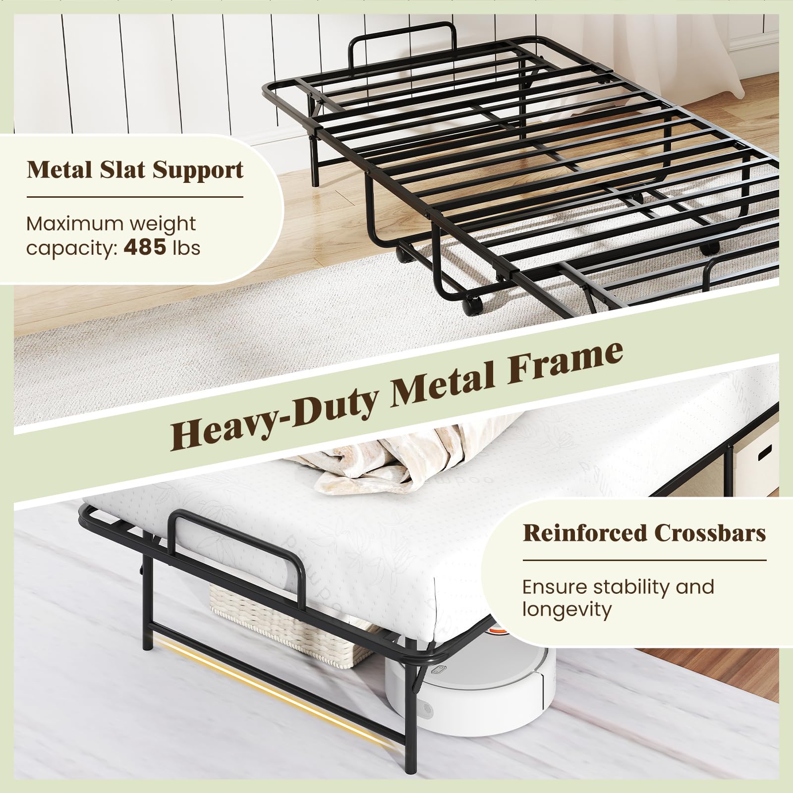 KOMFOTT Folding Bed with Mattress(75” x 38” x 16” )