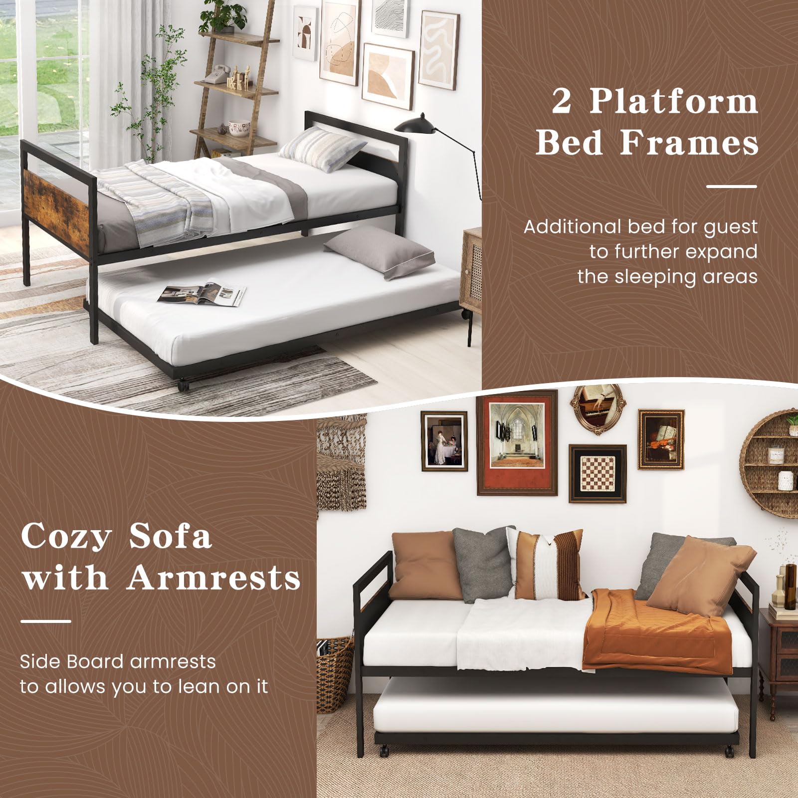 KOMFOTT Twin Size Metal Daybed with Trundle
