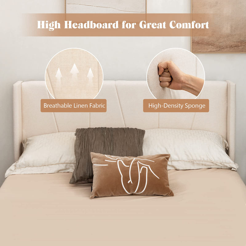 KOMFOTT Full/Queen Upholstered Bed Frame with Wingback Headboard