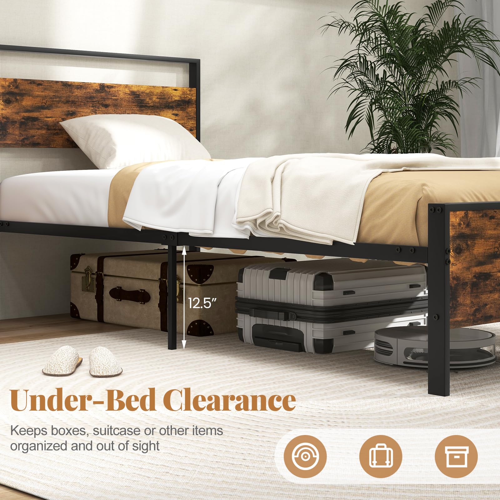 KOMFOTT  Metal Bed Frame with Footboard & Headboard  Heavy-Duty Platform Bed