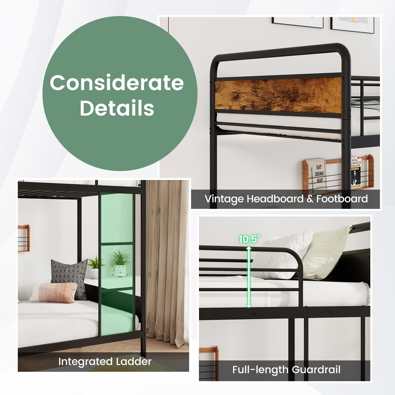 KOMFOTT Metal Twin Over Twin Bunk Bed with Trundle