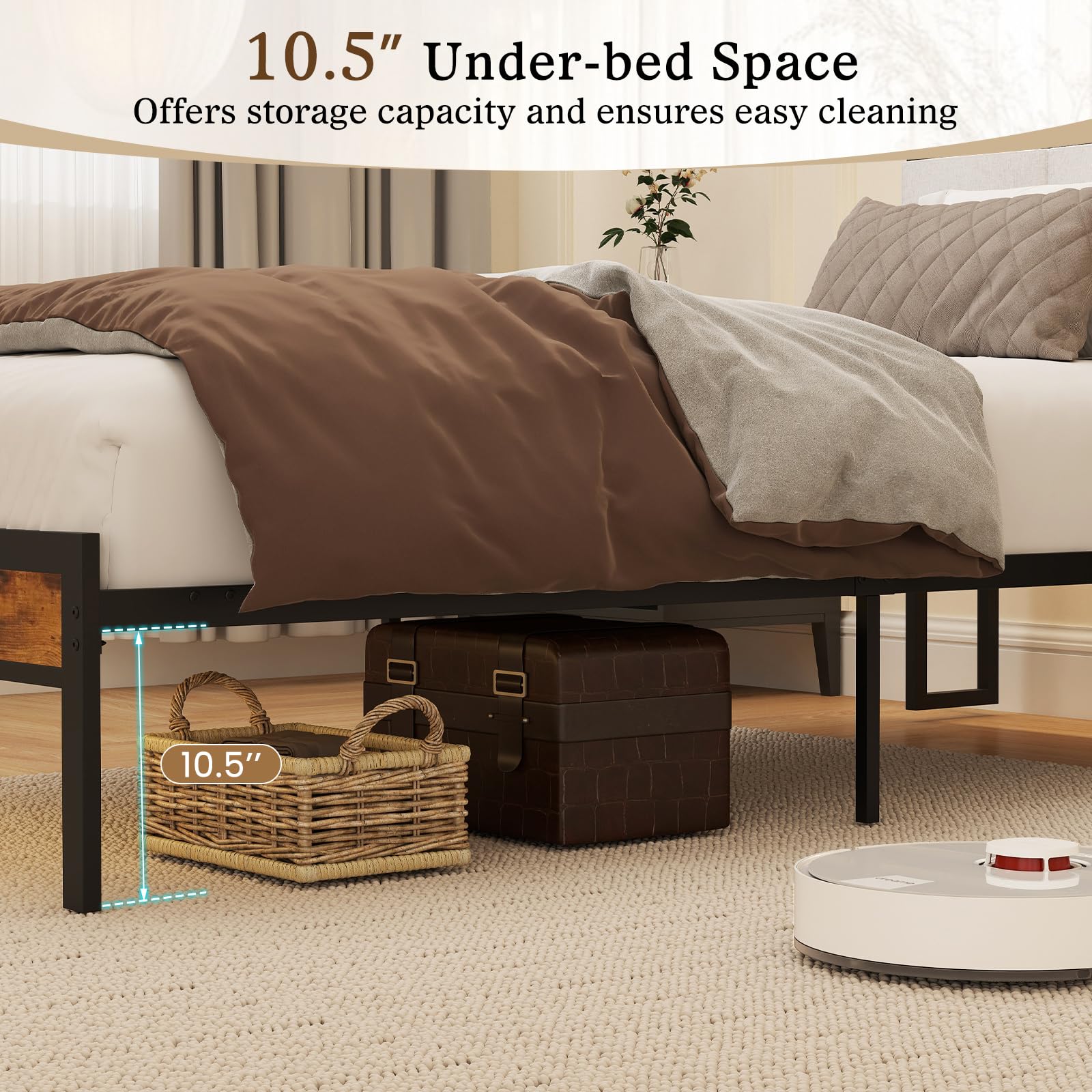 KOMFOTT Metal Bed Frame with Charging Station