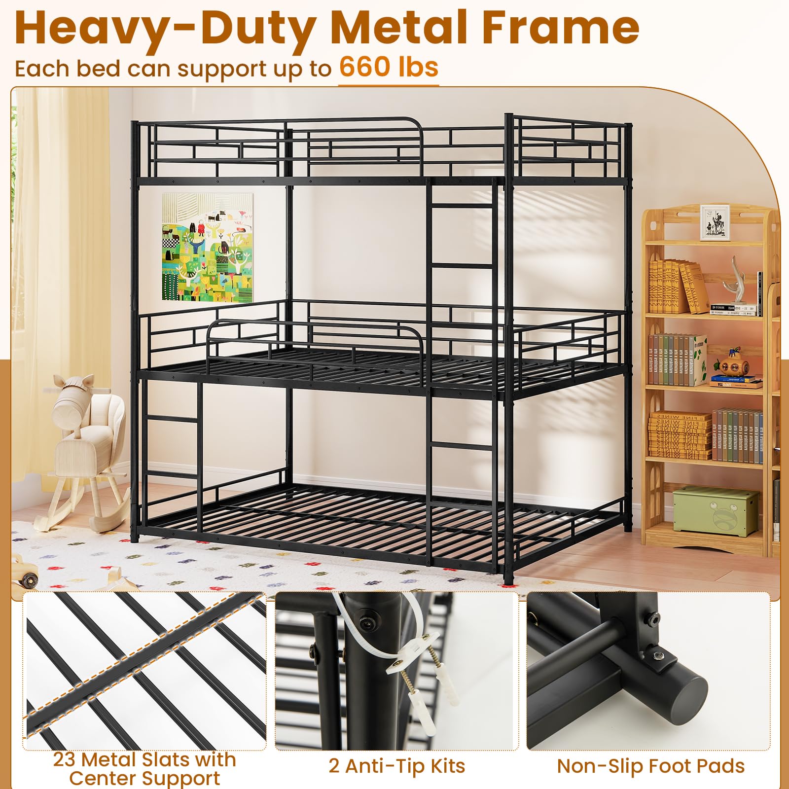 KOMFOTT Heavy-Duty Metal Triple Bunk Bed
