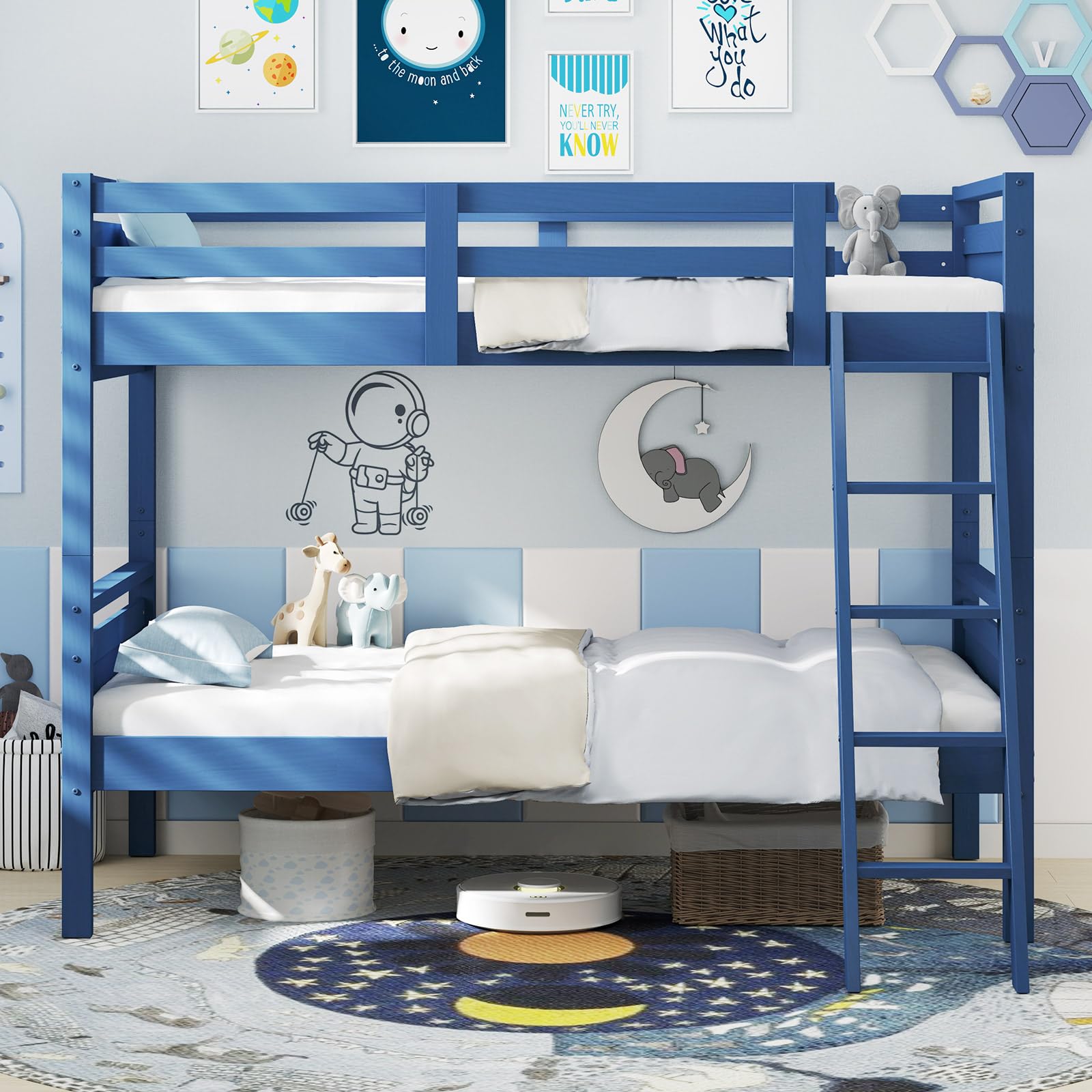 KOMFOTT Twin-Over-Twin Wood Bunk Bed, Multifunction Convertible 2 Individual Beds