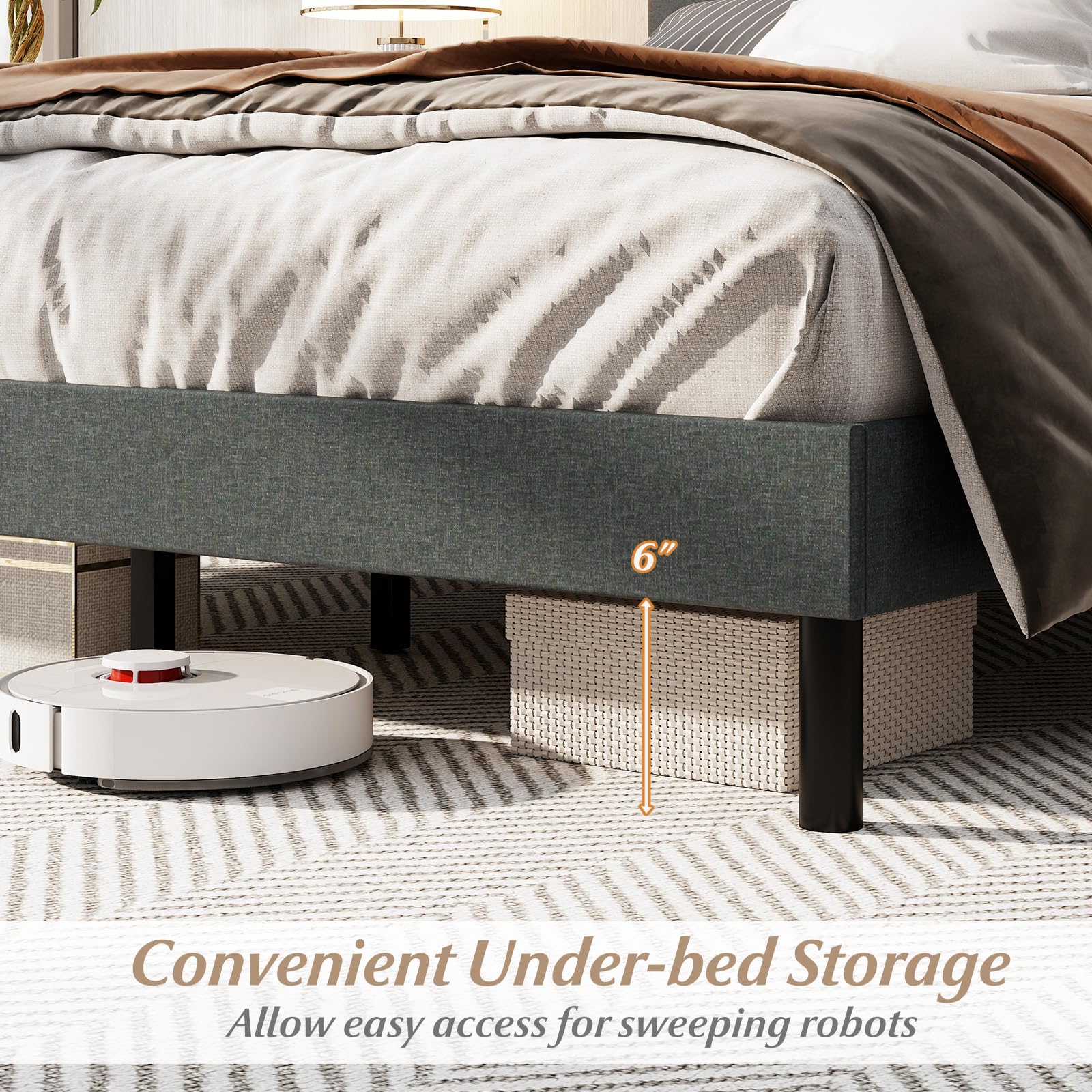 KOMFOTT Queen Size Linen Upholstered Bed Frame with Tufted Headboard