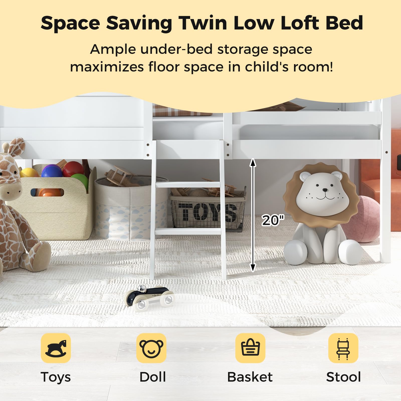 KOMFOTT Twin House Bed Wood Kid’s Low Loft Bed Frame