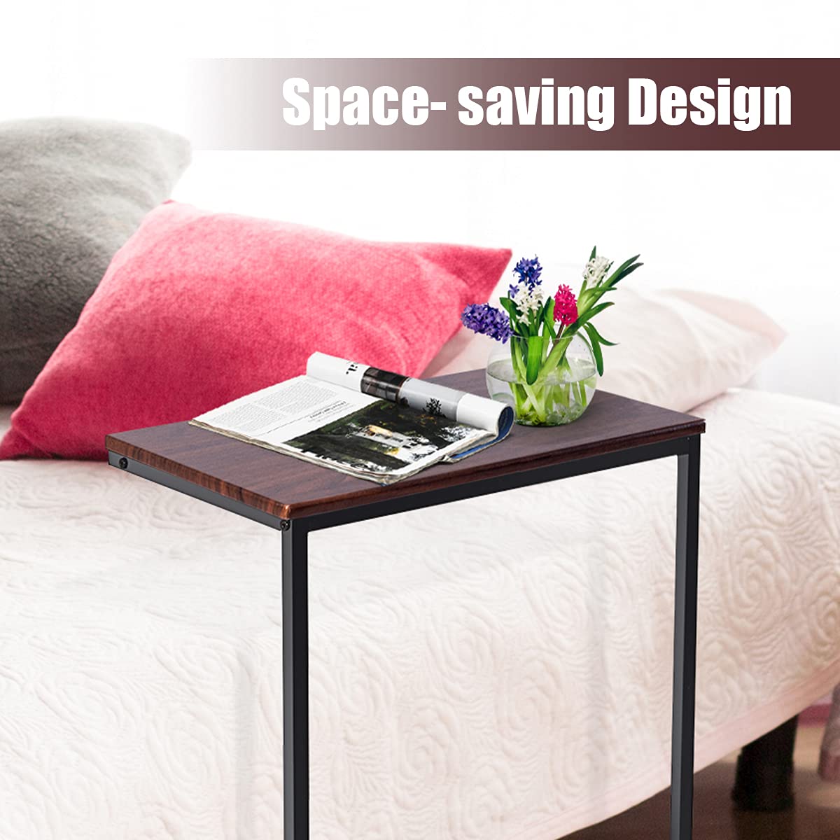 Sofa Bed Side Table Compact C-Shaped Couch End Table
