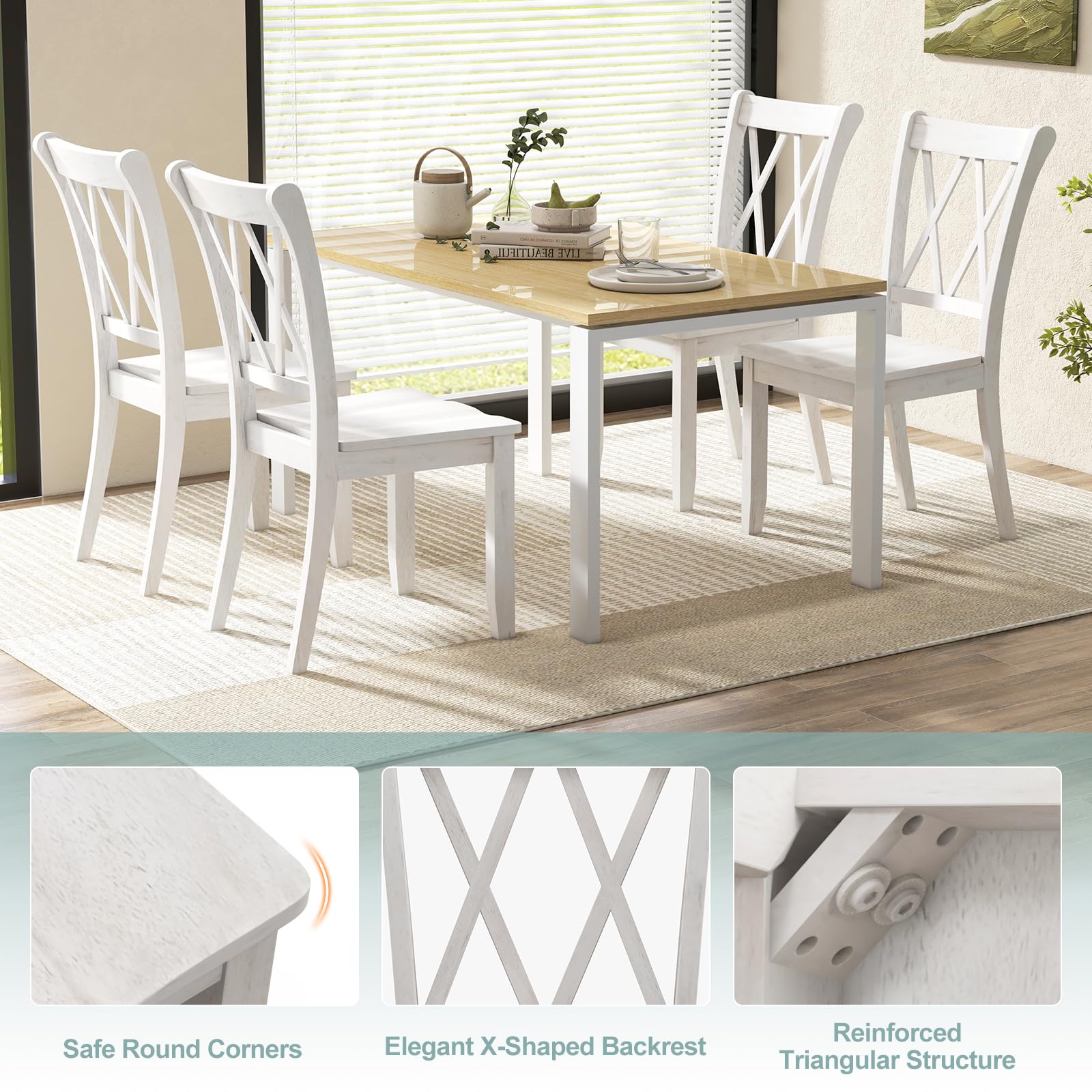 KOMFOTT Set of 2/4 Dining Chairs, Rubber Wood Dining Room Chair, Farmhouse Dining Side Chairs
