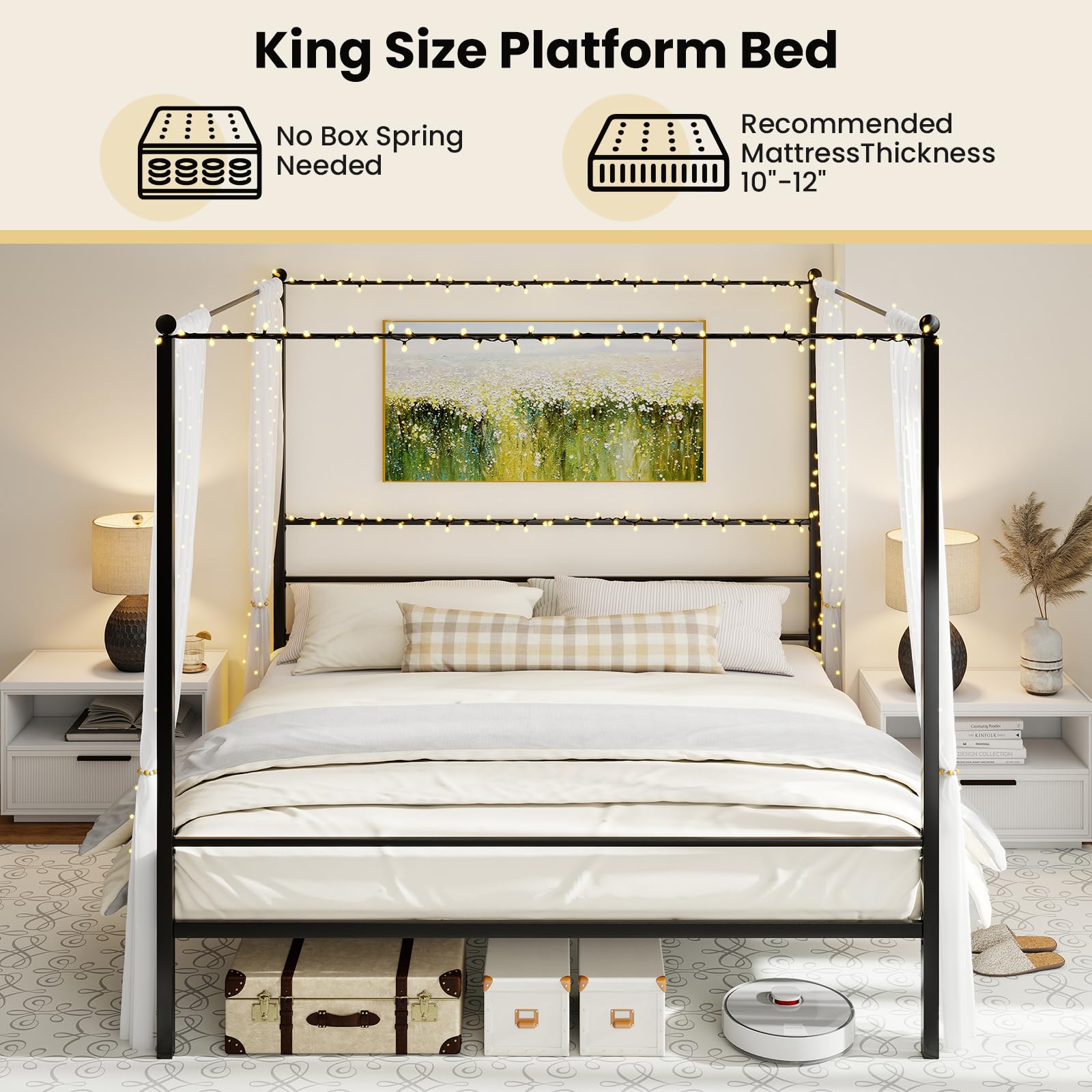 KOMFOTT Twin/Full/Queen/King Size Metal Canopy Bed Frame