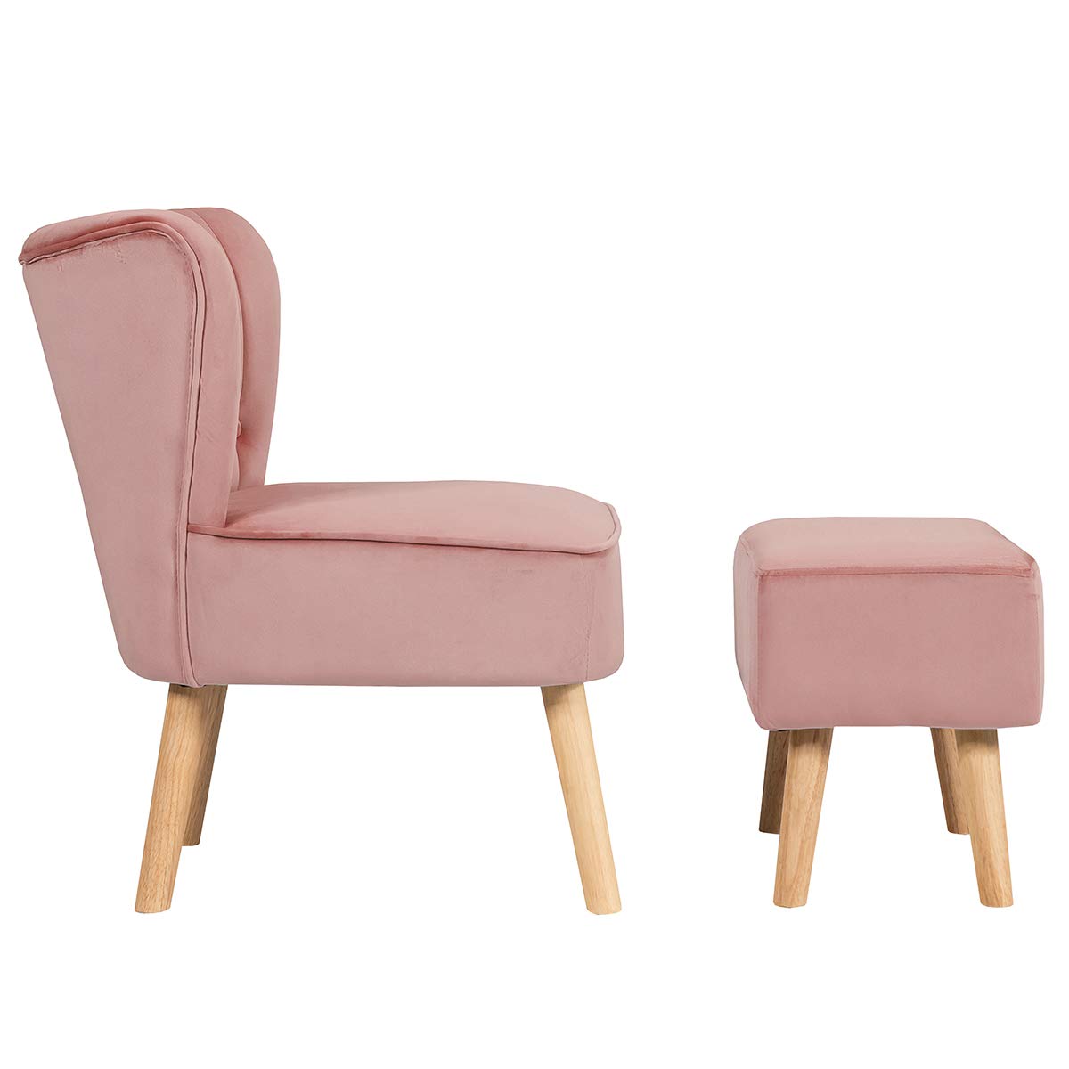 KOMFOTT Modern Accent Chair Ottoman Set, Armless Slipper Sofa Chair with Footstool