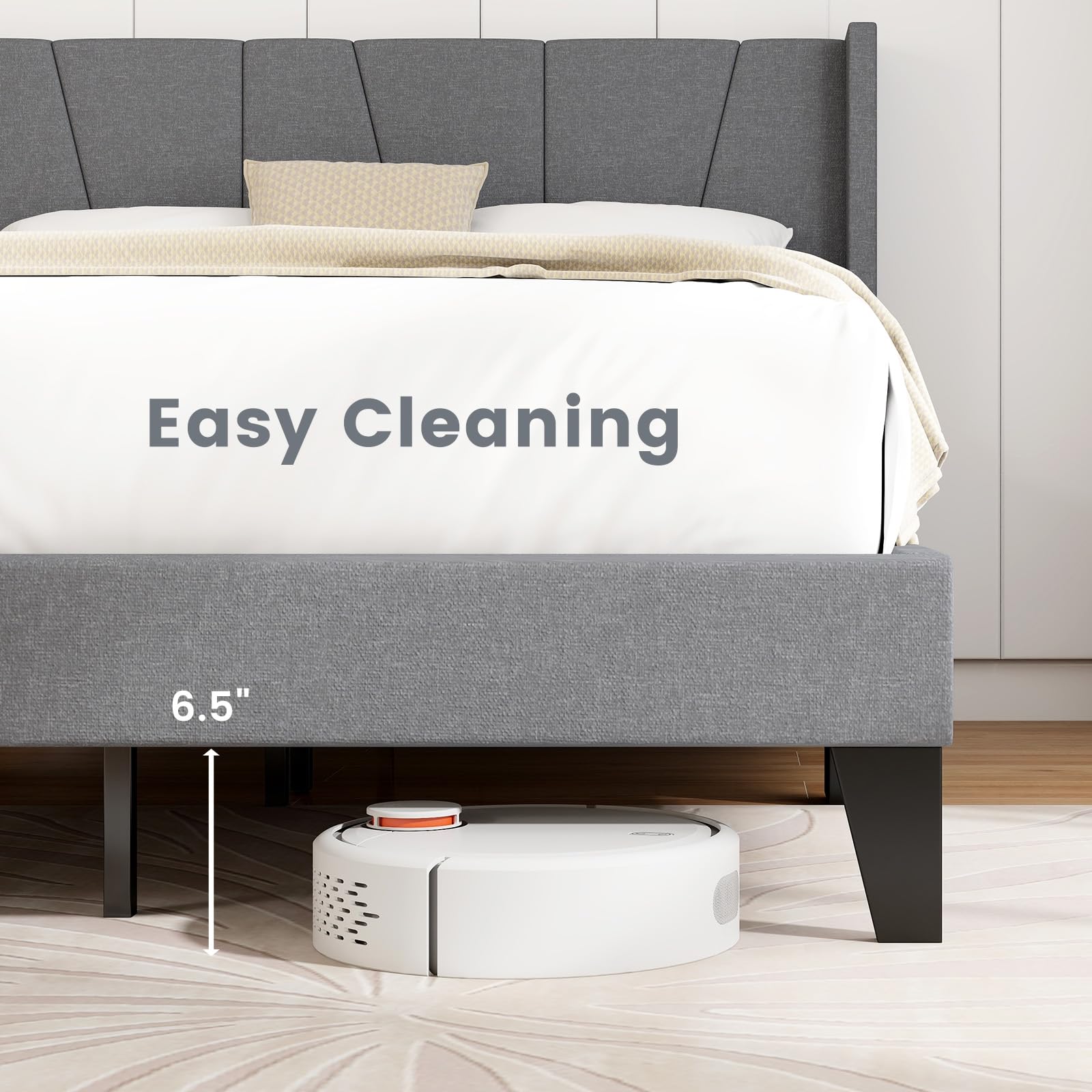 KOMFOTT Upholstered Bed Frame with Wingback Headboard